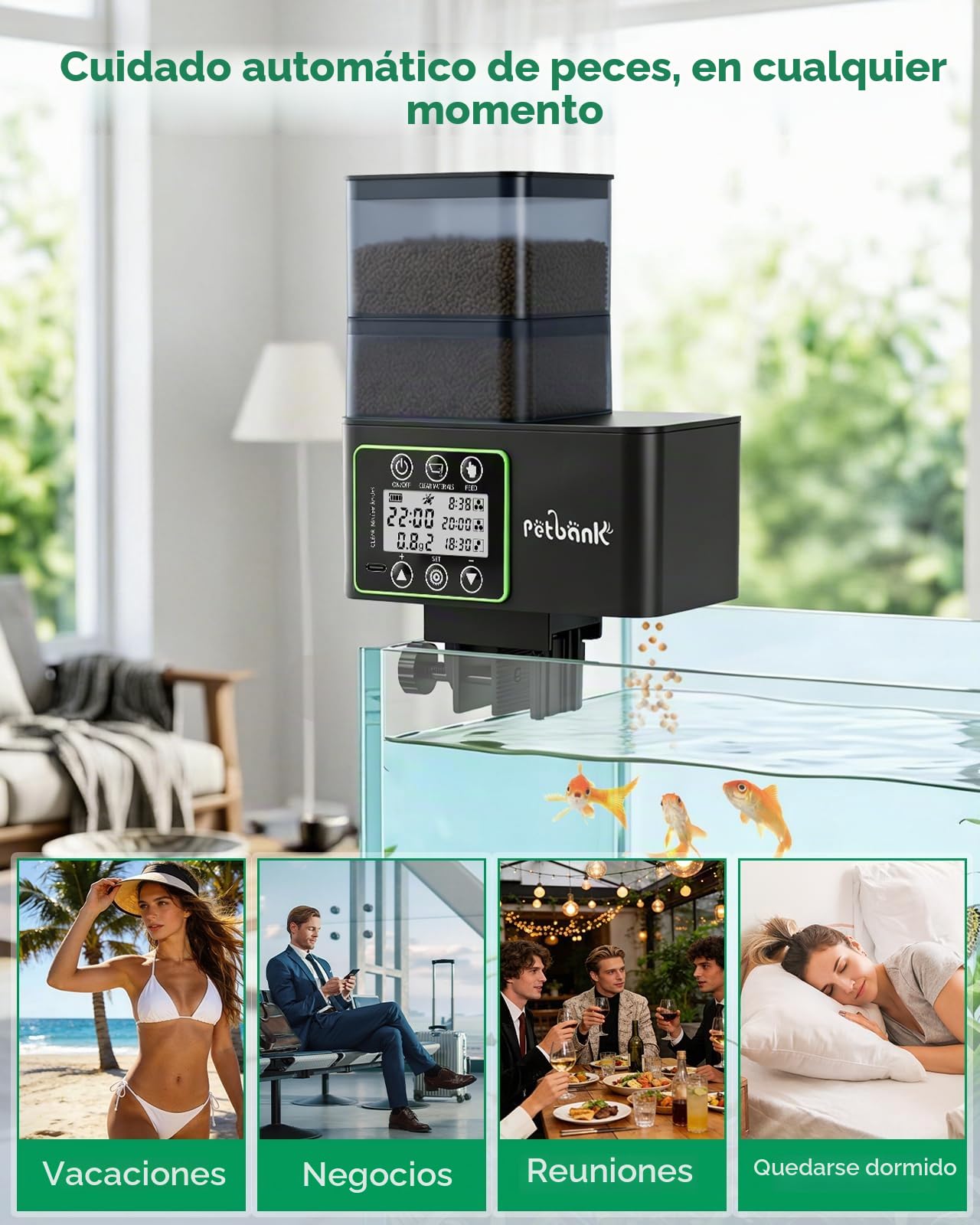 Comedero Automático para Peces - 230/510 ML Ajustable Temporizador para Acuario con Precisión 0.1-2g, Alerta de Falta de Comida, Limpieza Fácil, Antihumedad, Pantalla LCD, USB Recargable