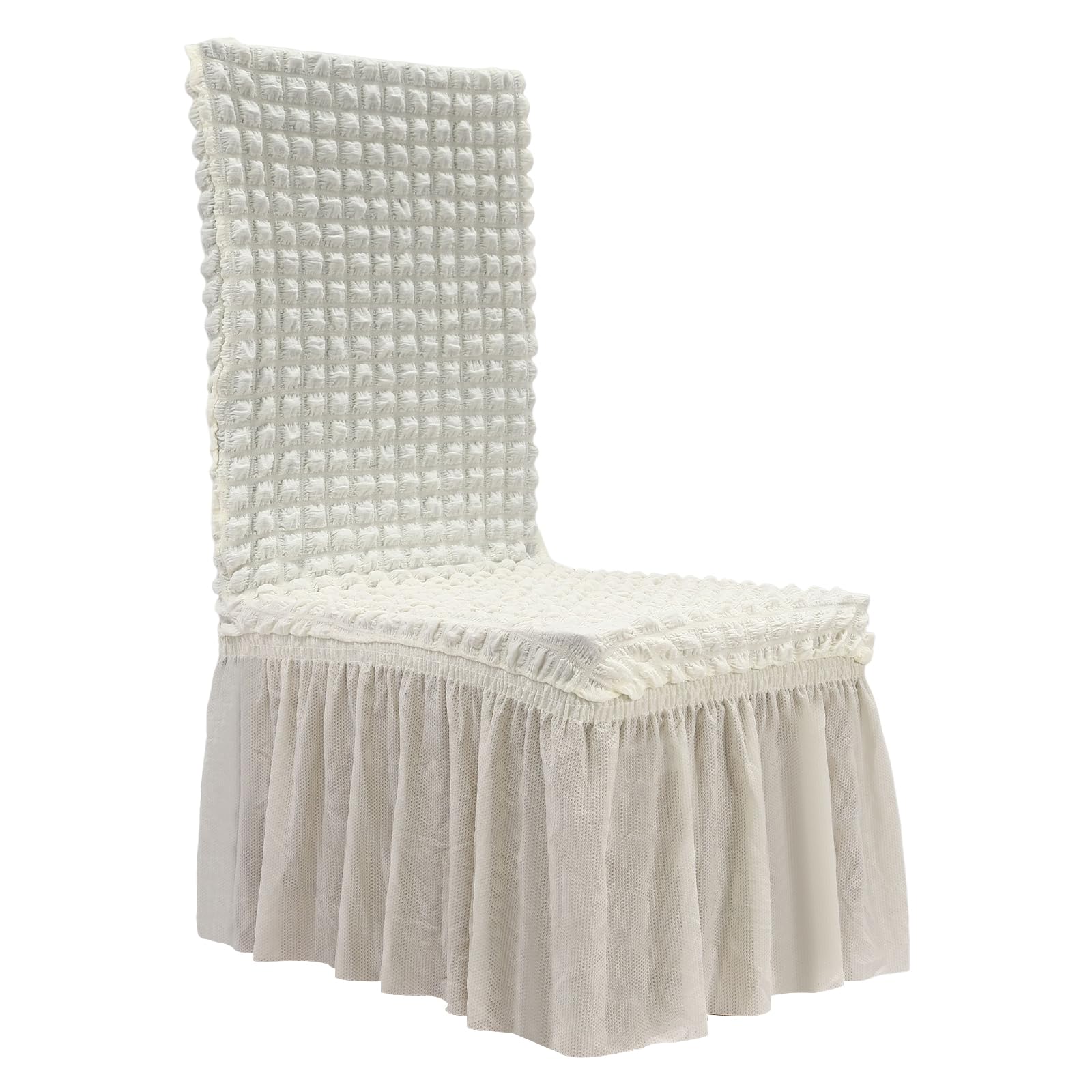 CoLGYBaZ Pet Friendly Chair Covers Set of 6, Washable Polyester Slipcovers for Dining Chairs, Protects Against Stains Dirt Pet Hair & Scratches, Stretchable Beige Checkered Cover for Home Kitchen