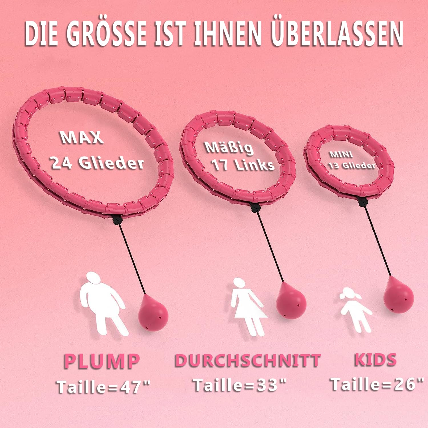 Voarge Will Not Fall Hula Hoop Verstellbarer Waist，Hula Hoop Gewichtsverlust, mit 360 ° Massage Noppen und 24 Abnehmbarer Einstellbar Breit Bewegliche Reifens, für Kinder Erwachsene Anfänger Abnehmen