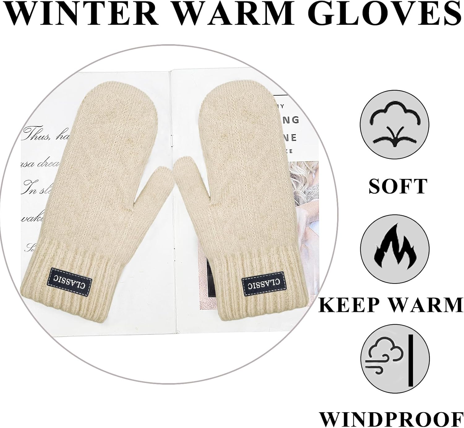Beurlike Winter Mittens Gloves for Women Warm Fleece Lining Knit Thick Gloves for Cold Weather - Image 5