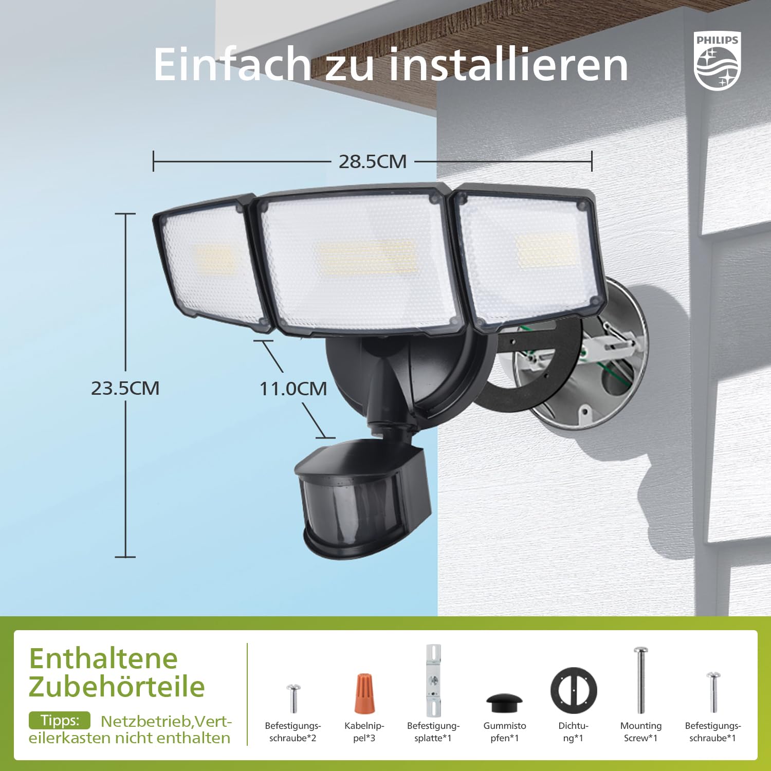 Philips LED Strahler 24W 3500LM 5000K Tageslicht mit Bewegungsmelder Dämmerungssensor Aluminium Fluter wasserdicht