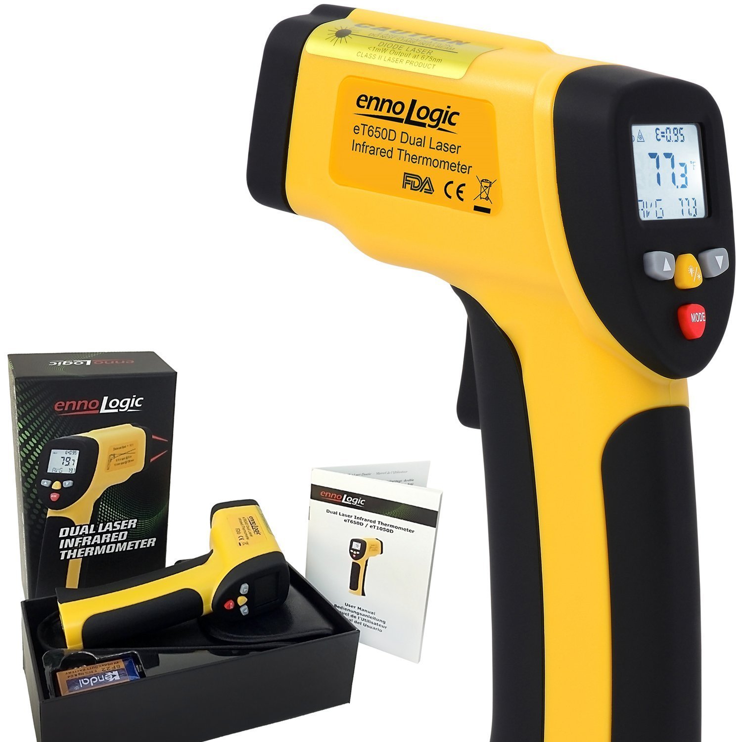 Temperature Gun Dual Laser Non-Contact Infrared Thermometer -58Ã‚°F to 1202Ã‚°F - NIST Option Available - Accurate Digital Surface IR Thermometer eT650D