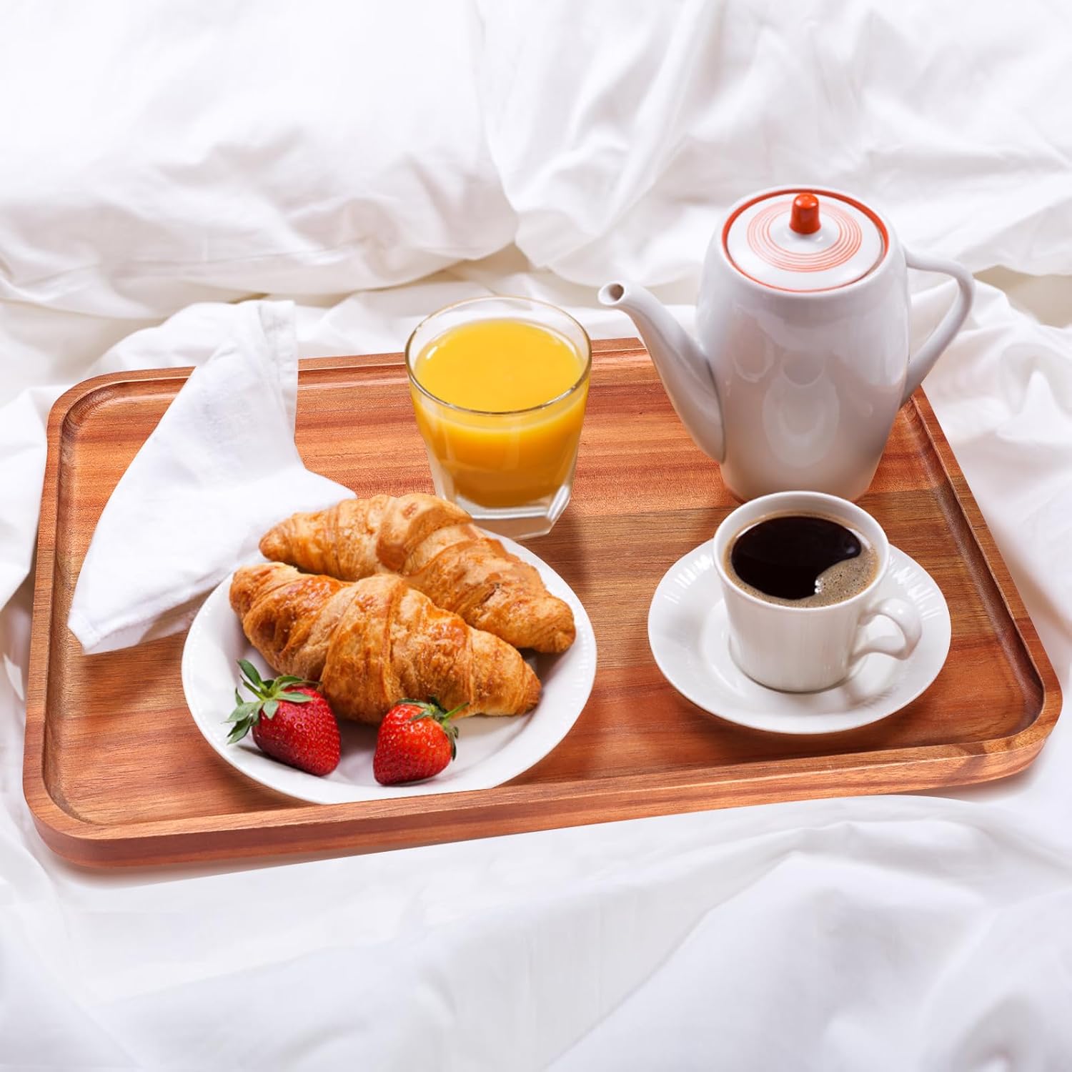 16" X 10" Large Wooden Serving Trays Acacia Wood Charcuterie Boards Rectangular Serving Platters for Cookie, Dessert, Party Food Dish Snack Appetizer Plates Kitchen Platter Tray Cheese Board - Image 3