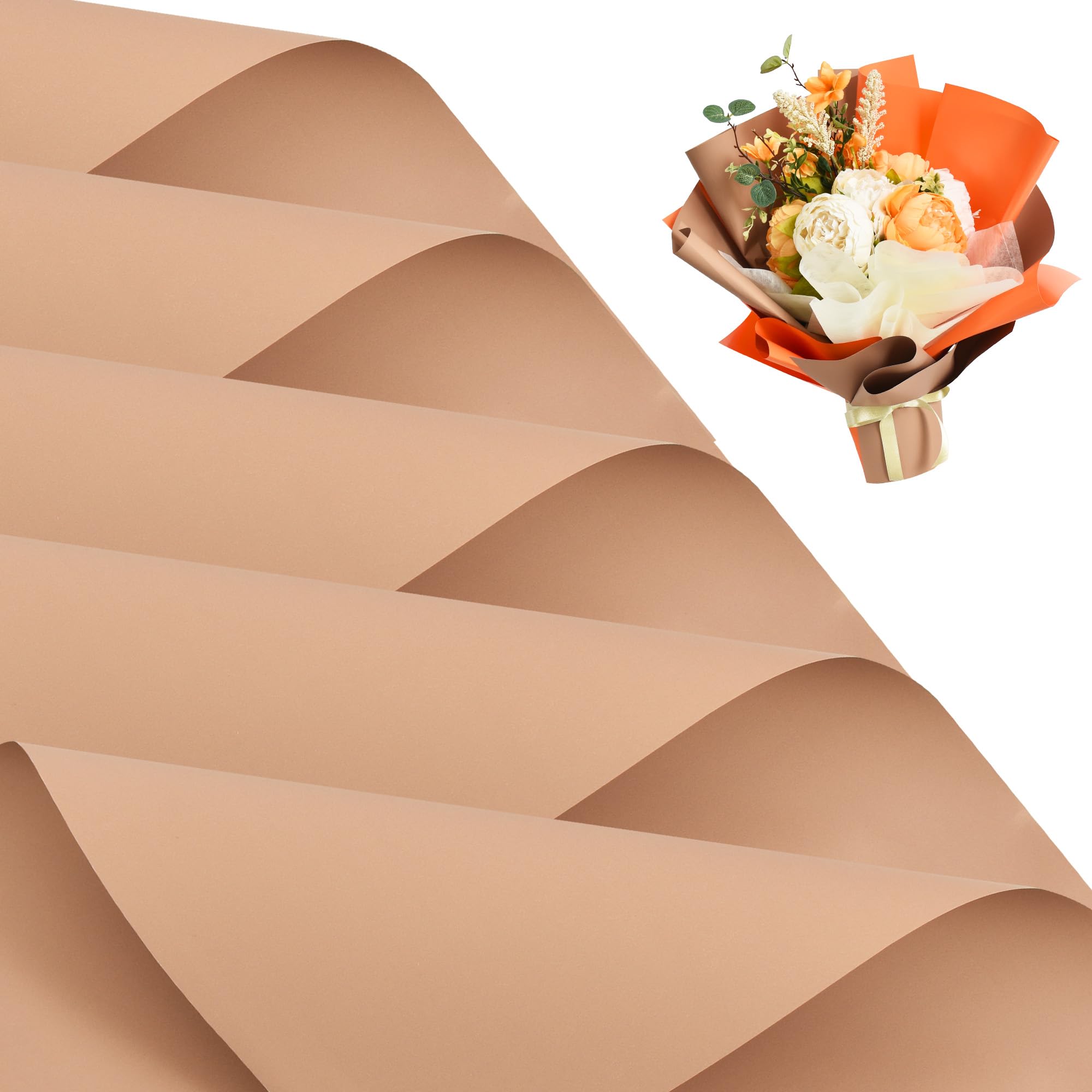 BEISHIDA 20 PCS Brown Floral Wrapping Paper-Matte Waterproof Flower Wrapping Paper Bouquet for Florist Supplies, DIY Crafts, Gift Packaging, Valentine