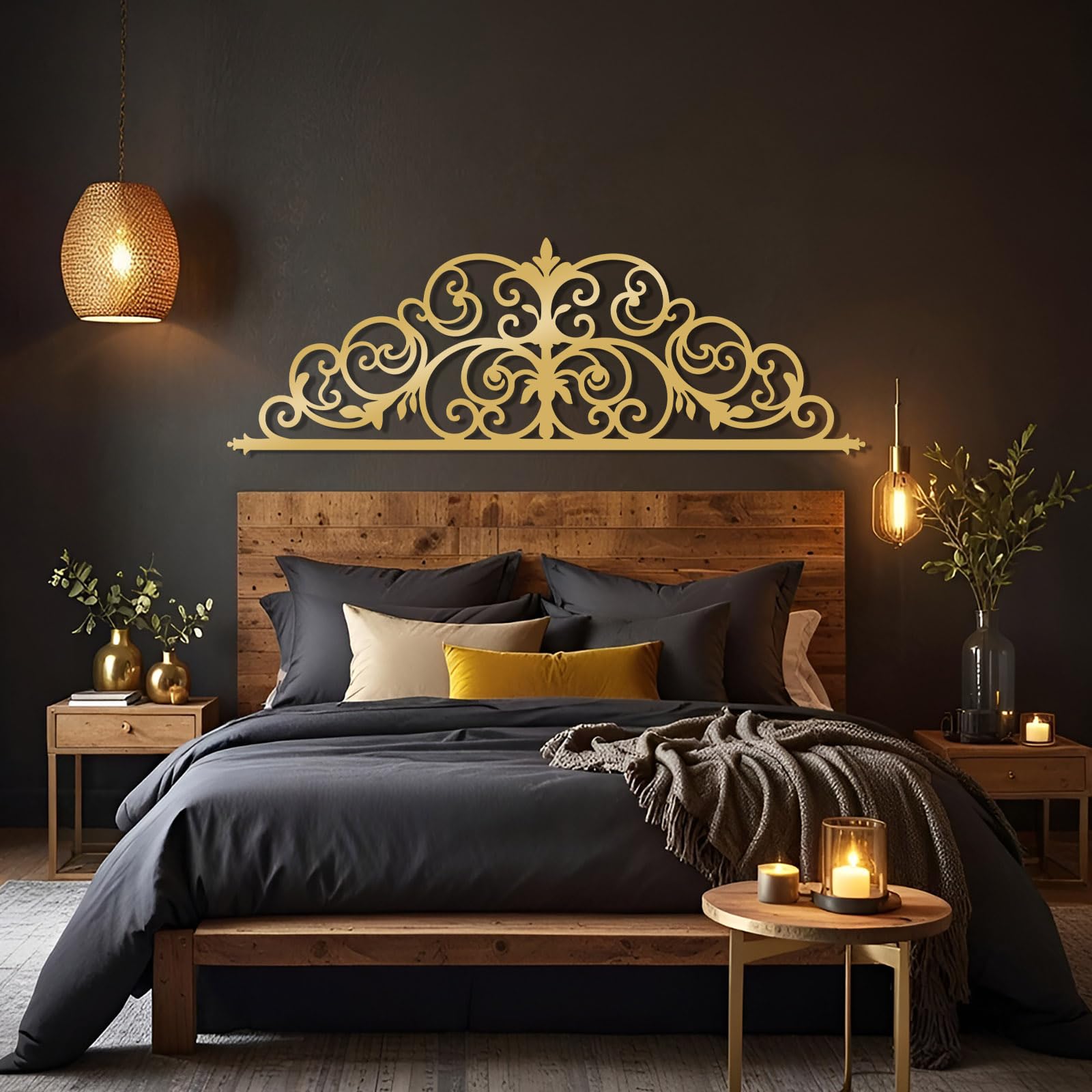 Metal Scroll Wall Art, Vine Scroll Metal Wall Decor, Flower Scroll Wall Sculpture, Headboard Wall Decor, Above Bed Art, Rustic Farmhouse Decorations