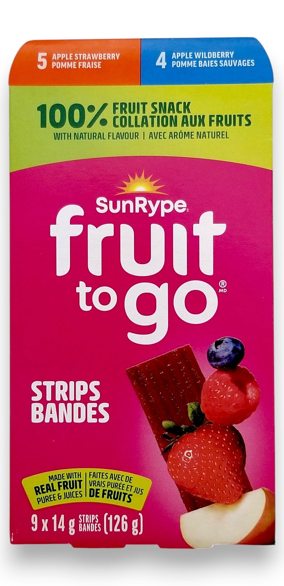 SunRype Fruit to Go Strips, Apple Strawberry & Apple Wildberry Flavors, 9x14g, 126g/4.4 oz