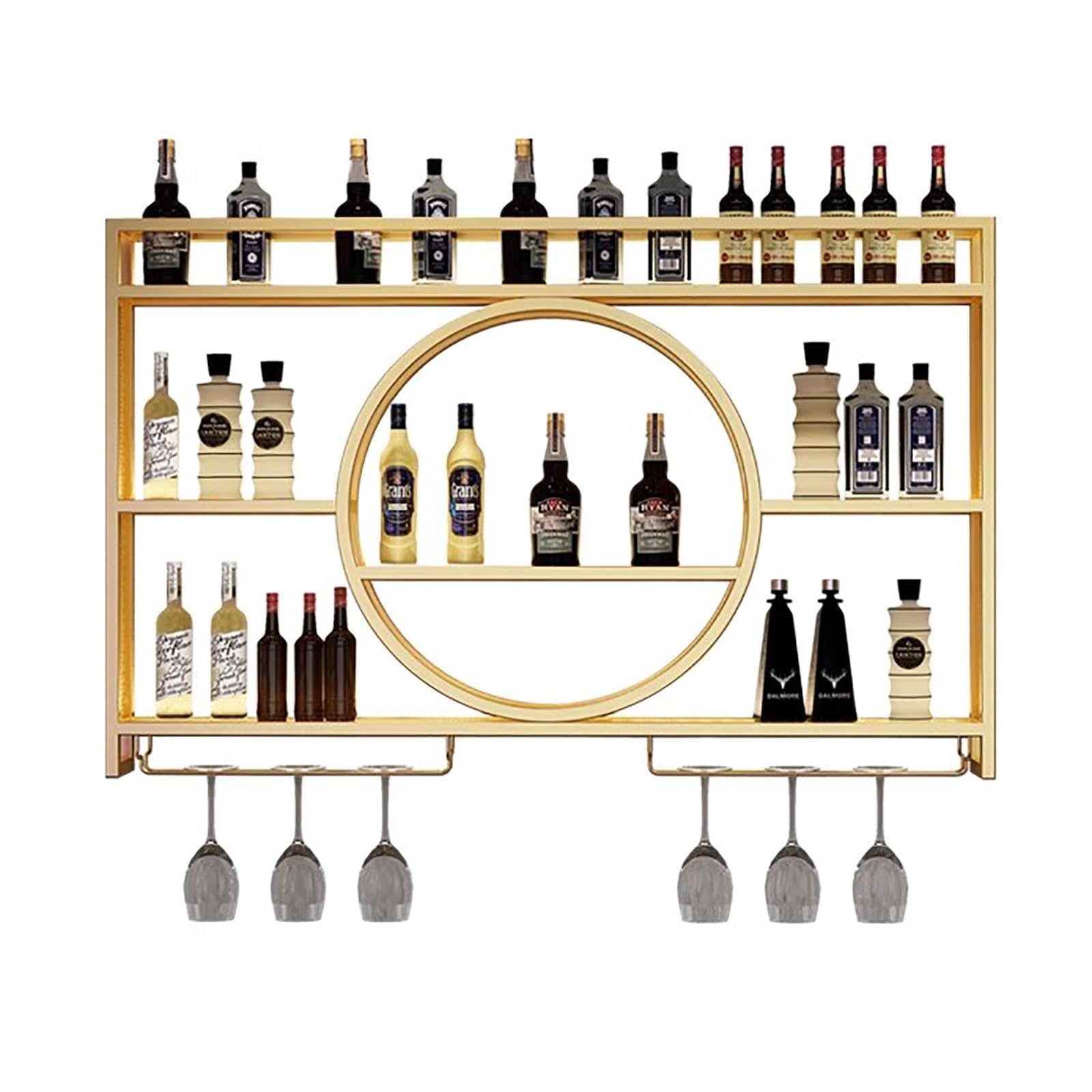 Casier à vin mural industriel étagère bouteilles fer noir 120x15cm