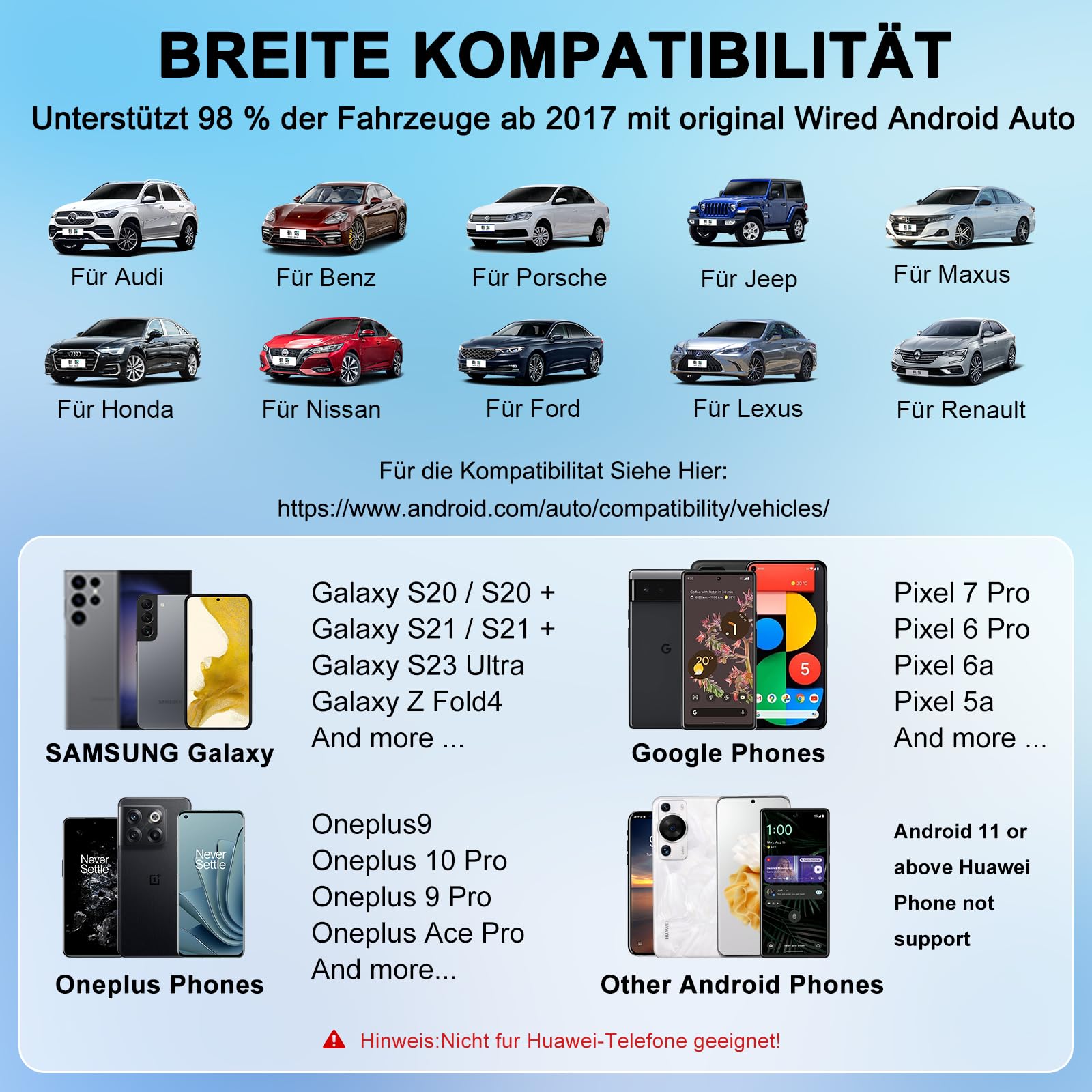 Android Auto Wireless Adapter, Android Auto Adapter Konvertieren Sie Verkabeltes Android Auto zu Wireless, Kompatibel mit Android Phone 11.0 und Höher, für Autos ab 2017