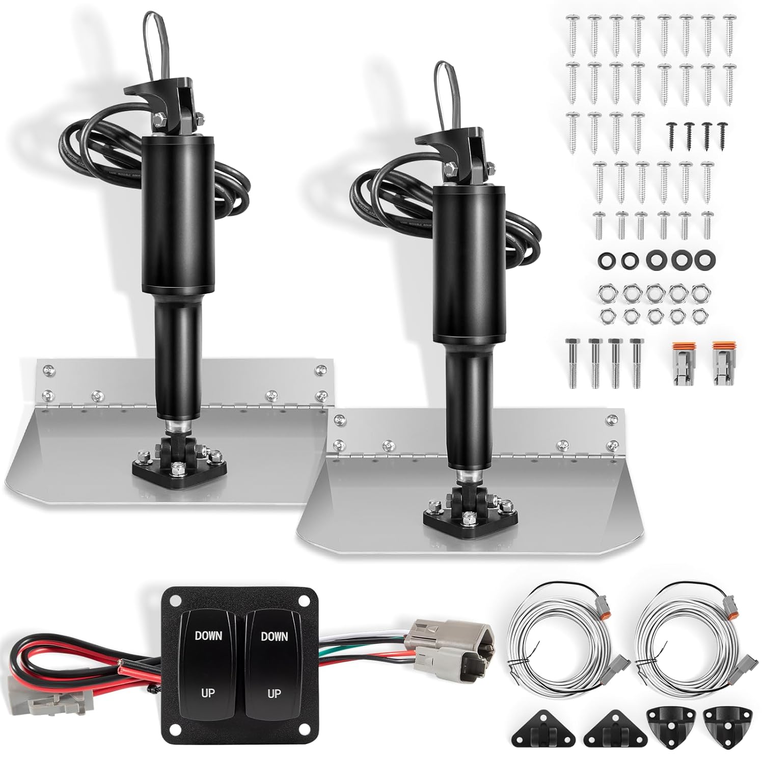 15101-104 9" x 12" Standard Trim Tab Kit 12V with Double Rocker Switch for Boat Size 16ft to 25ft