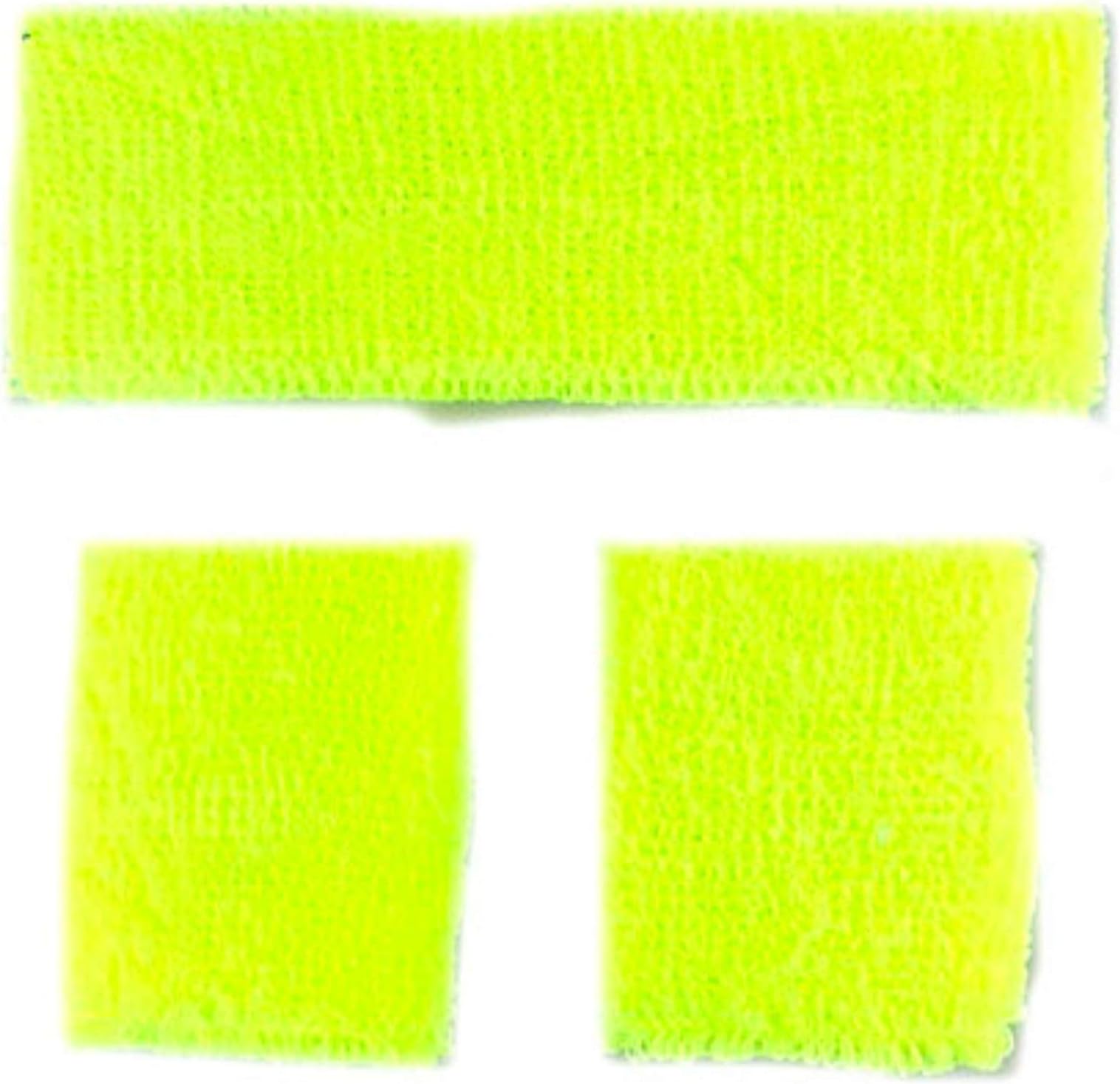 HEADBAND & WRISTBANDS SWEATBAND SET - NEON 80S FUN RUN TEAM BUILDING EVENT FANCY DRESS (YELLOW)