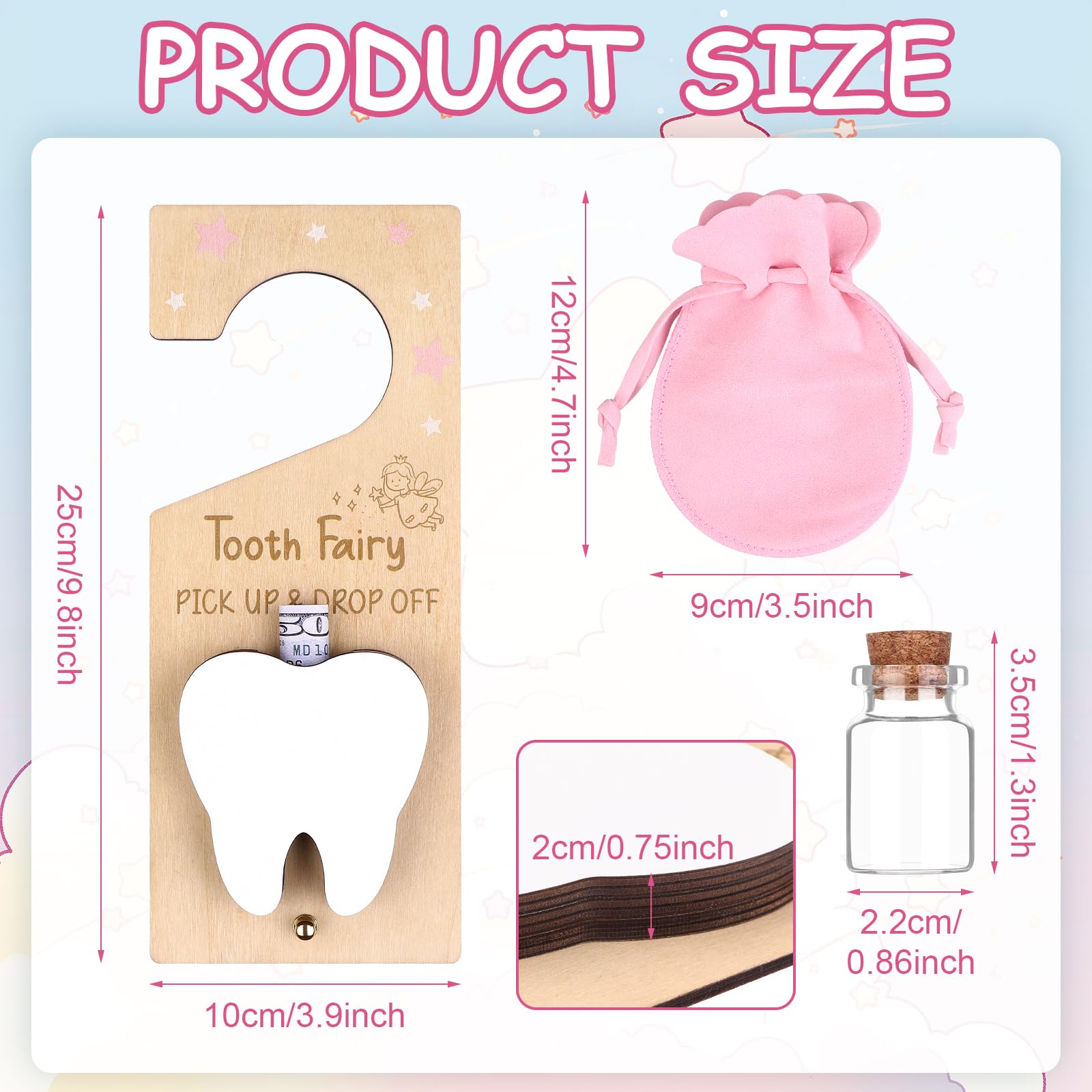 Aoesuny Tooth Fairy Door Hanger Tooth Holder Bag with Velvet Pouch Baby Teeth Keepsake Container Encourage Gift for Lost Milk Teeth - Image 2