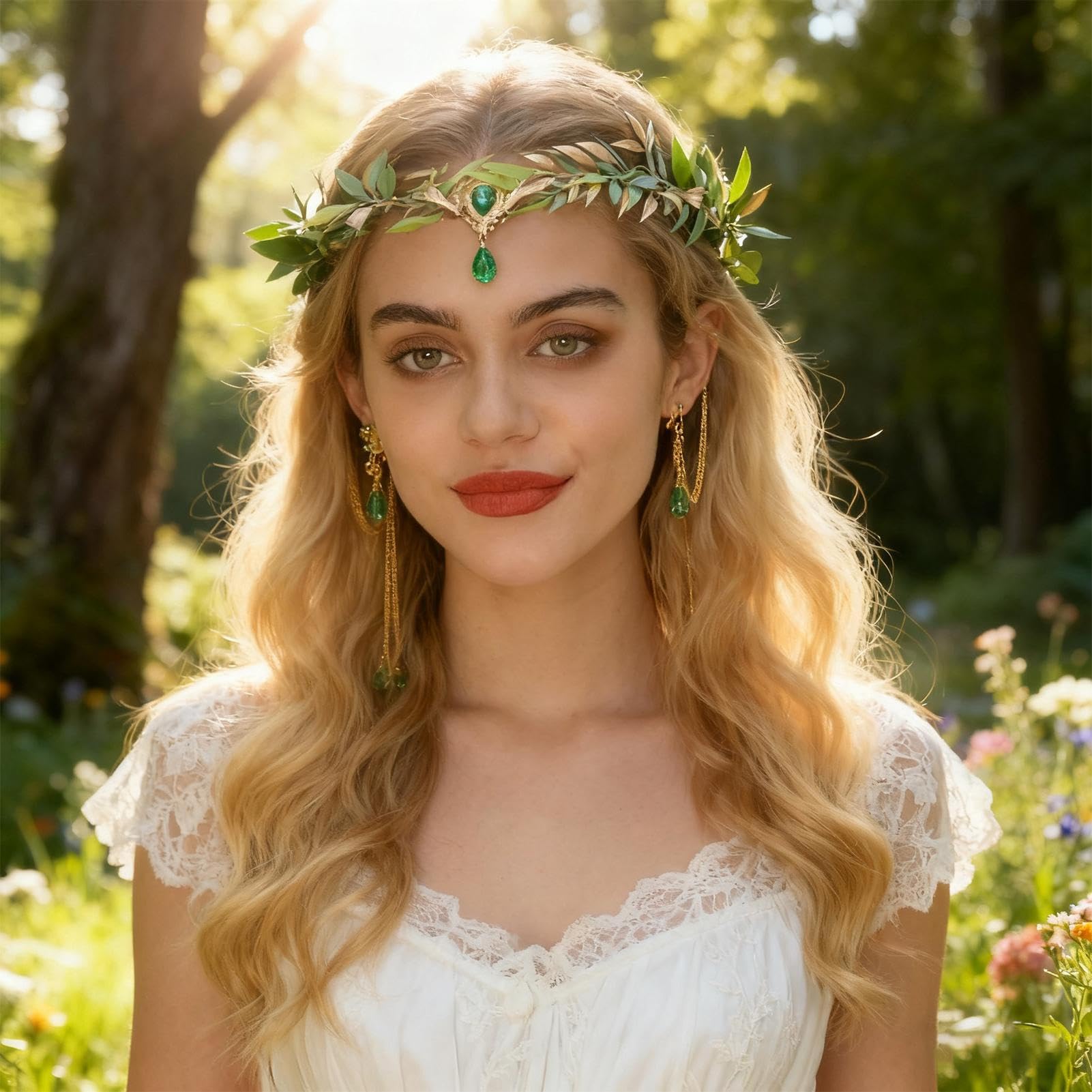 Fee Kopfschmuck - Grüne Renaissance Tiara Göttin Cosplay Stirnband Fantasie Haarschmuck für Erwachsene Frauen Mädchen Renaissance Faire Festival Halloween Party Hochzeit Fotoshooting