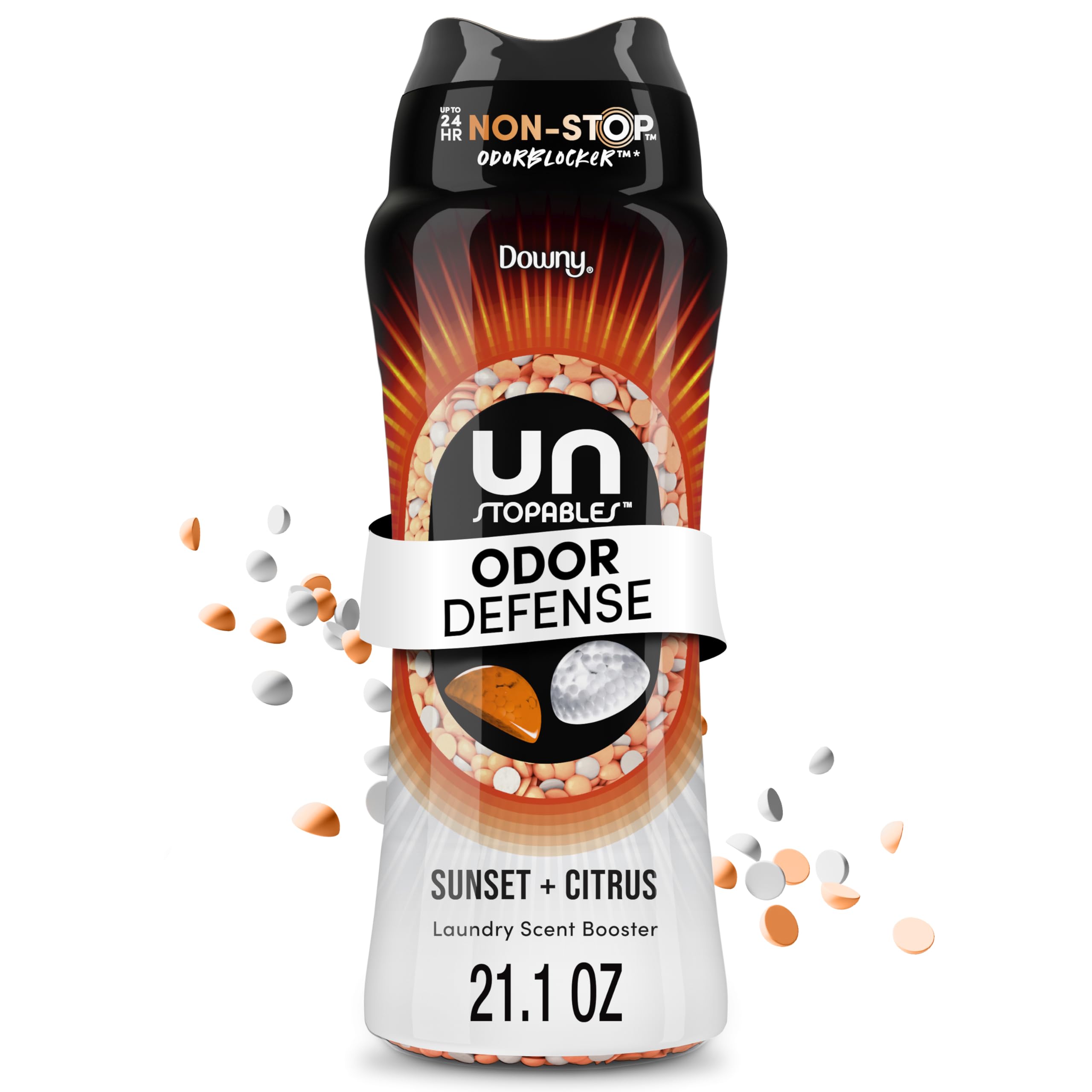 Downy Unstopables Fusions koraliki wzmacniające zapach do prania, zachód słońca i cytrusów, 600 ml, świeżość 2 w 1, koraliki wzmacniające zapach Downy