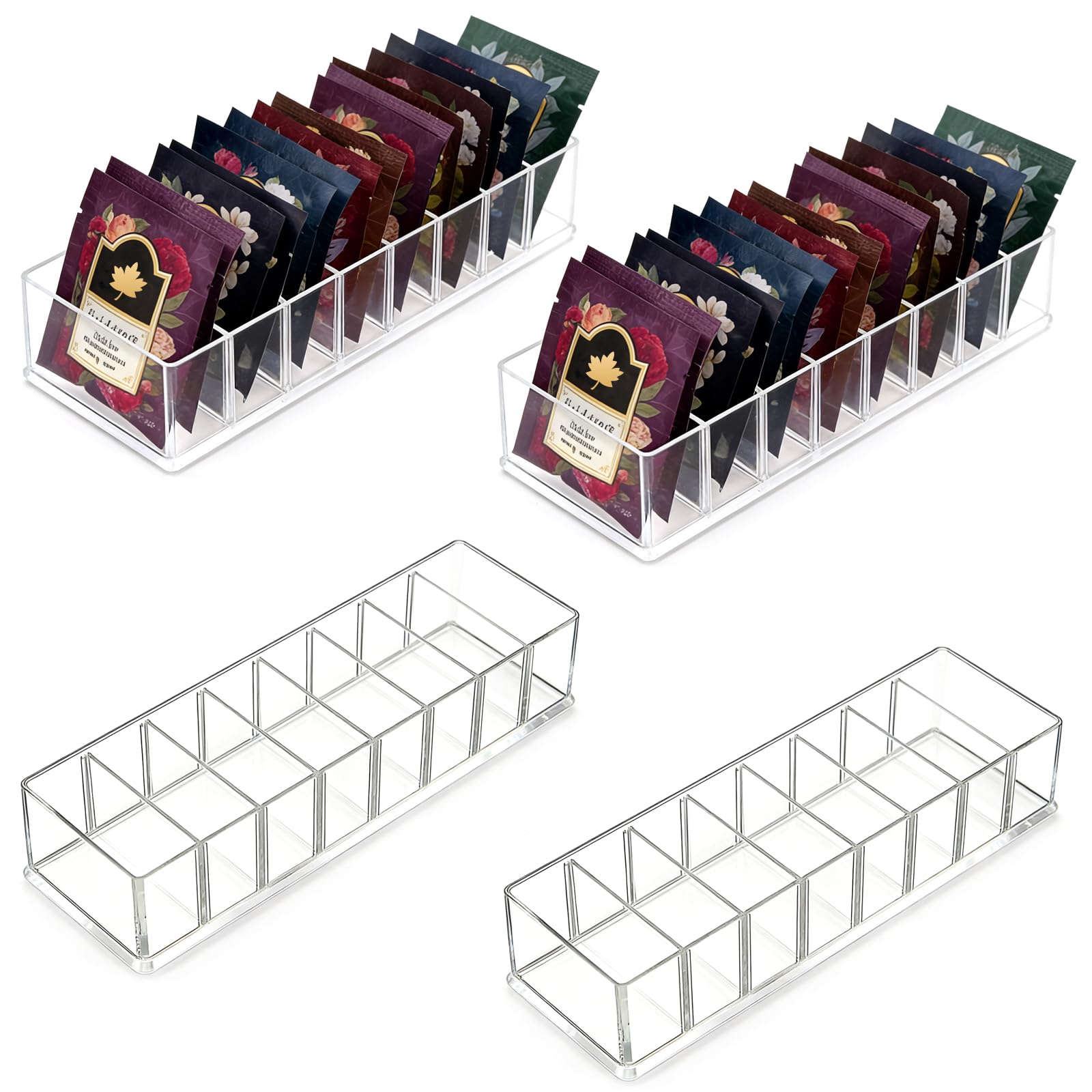 Boîte de rangement pour sachets de thé à 8 compartiments modulables pour trier vos infusions