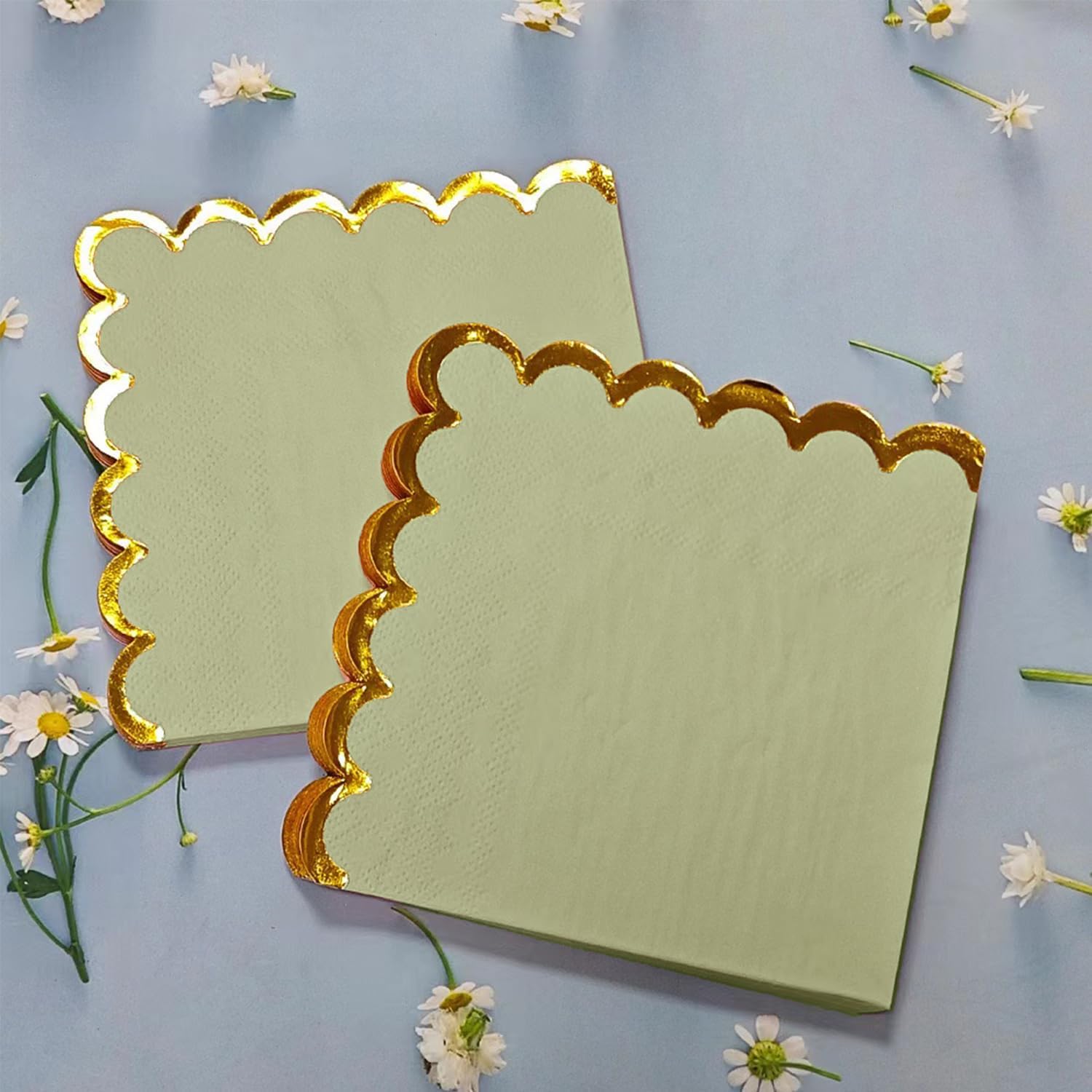 100 pack Green Cocktail Napkins with Gold Foil Accents Scalloped Edges 5 x 5 inch Beverage Disposable Napkin Party Decoration Wedding Bridal and Baby Shower Dinner Lunch Supplies - Image 6