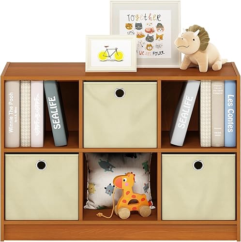 Miniatura 7 de Furinno Estantería básica de 3 x 2 con almacenamiento/contenedores, cereza clara/marfil Cereza clara/marfil,Blanco/Negro,blanco/rosa claro,Ámbar