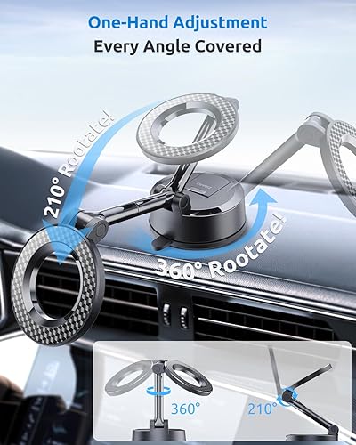 Miniatura 3 de Soporte magnético para teléfono de automóvil al vacío, ajustable en 360, compatible con iPhone 12-16 Series y montaje en tablero y Tesla, soportes