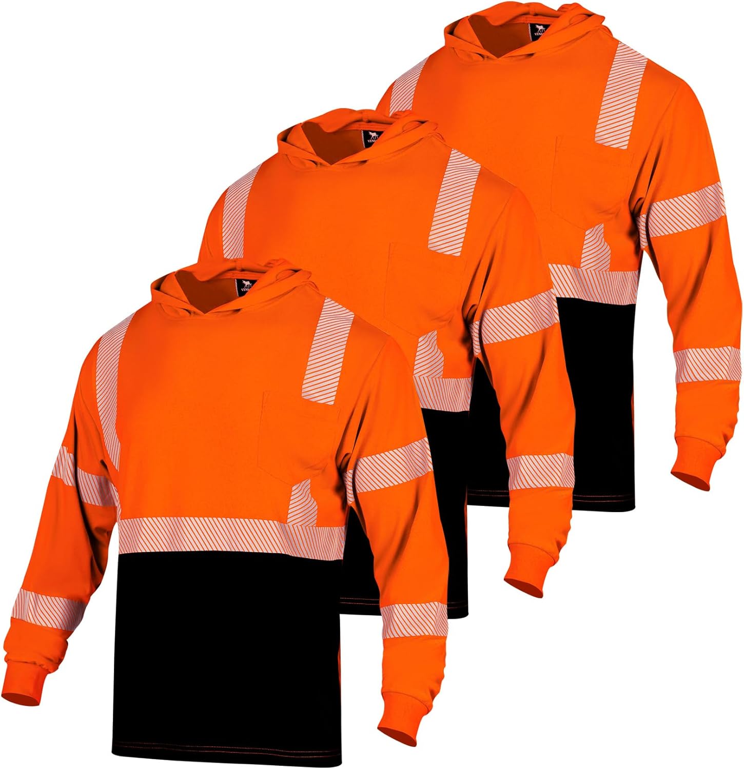 VENDACE 3pcs Safety Reflective High Visibility Long Sleeve ANSI Class 3 Hi Vis Construction Work T Shirts for Men with Hood