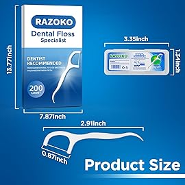 RAZOKO Dental Floss Picks High Toughness Toothpicks Sticks 200pcs with 2 Portable Cases Perfect for Family,Hotel,Travel