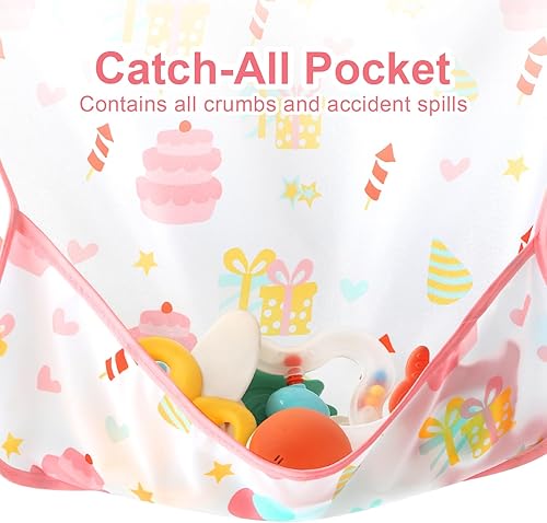 Vista 40 de Accmor 4 Pack Long Sleeve Bibs, Baby Smock Waterproof Sleeved Bib Smock for Baby Toddler 6-36 Months Dinosaurio azul/cerdo naranja/alce