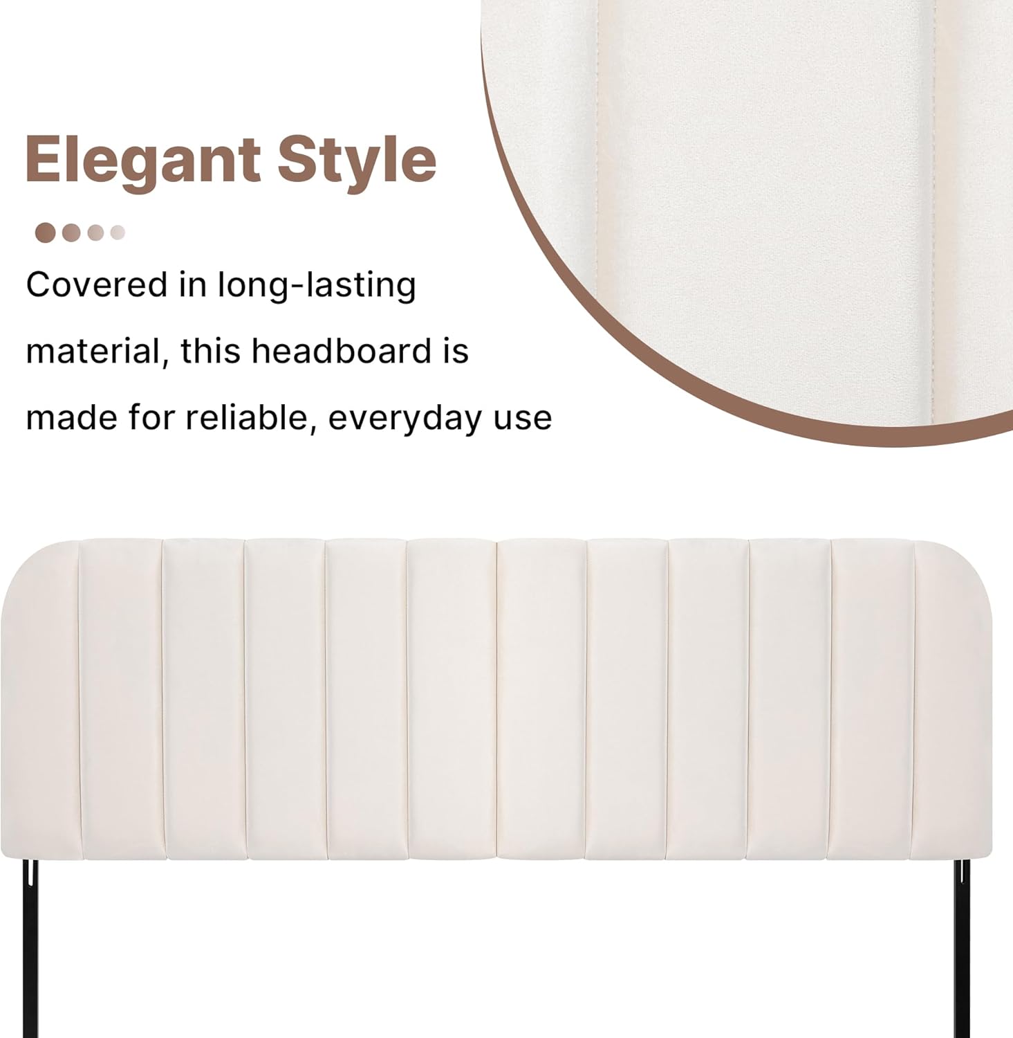 King Headboard Only - Upholstered Headboard for Bed, Easy Assembly, Velvet Covered Sponge, Place Between Bed & Wall, Adjustable Metal Legs with Non-Slip Pads, Beige