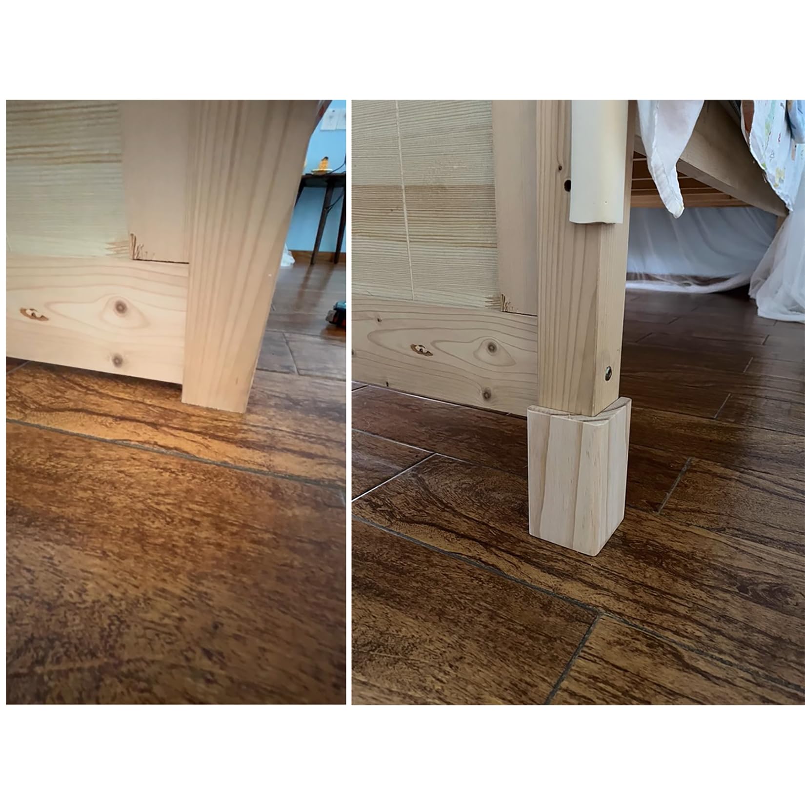 Betterhöhungen aus Holz, quadratisch, für Stühle, Sofas, Tische, 4 Stück, höhenverstellbar, schwer, platzsparend.