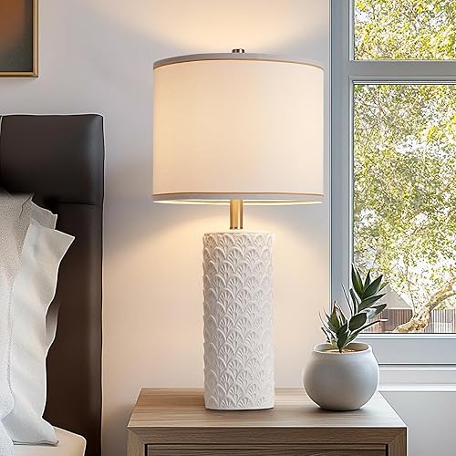 Miniatura 6 de Juego de 2 lámparas de mesa para mesita de noche estilo granja de 27", lámparas de cerámica modernas blancas para sala de estar, lámparas de mesa