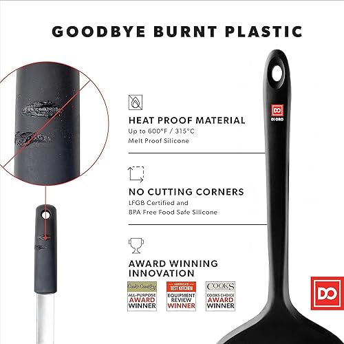 Miniatura 4 de DI ORO - Juego de espátulas de silicona para utensilios de cocina antiadherentes, utensilios de cocina para voltear huevos y panqueques, resistentes