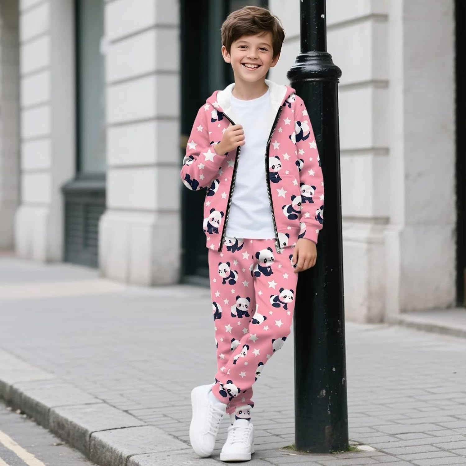 Girls 2 Piece Outfits Fall Sweatsuit with Pockets Full Zip Hooded Sweatshirt and Sweatpants Athletic Clothing Sets