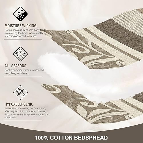 Miniatura 4 de Colchas ligeras tamaño King de 120 x 120 pulgadas, edredón de gran tamaño 100% algodón, colcha de patrón botánico a rayas, juego de ropa de cama