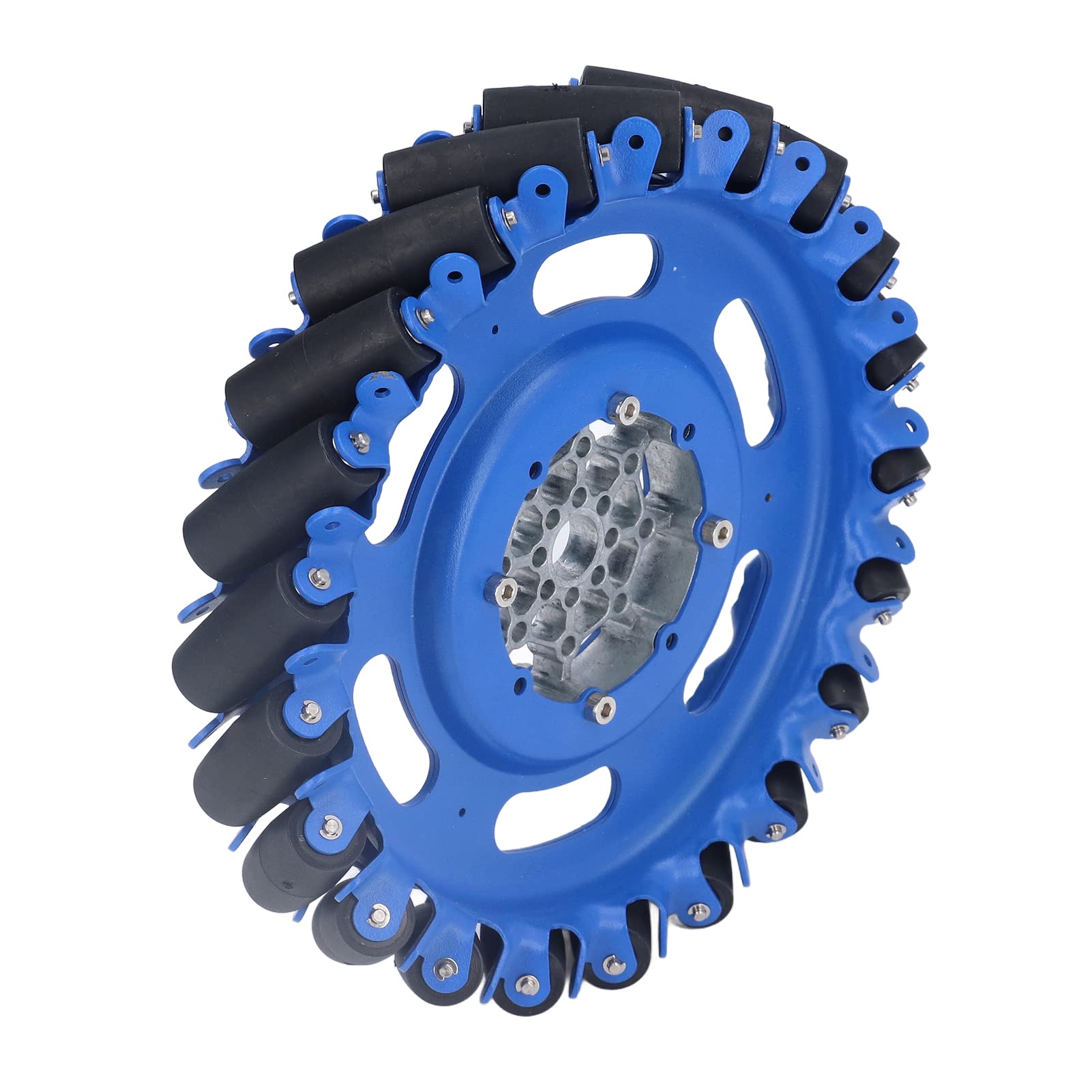 Marhynchus Rueda Omnidireccional Robot de 8 Pulgadas Rueda Omnidireccional SPCC Rodillos de TPU de Aluminio y Acero Movimiento de 45 Grados Ancho de 40 Mm para Robots Pequeños Piezas de Chasis de