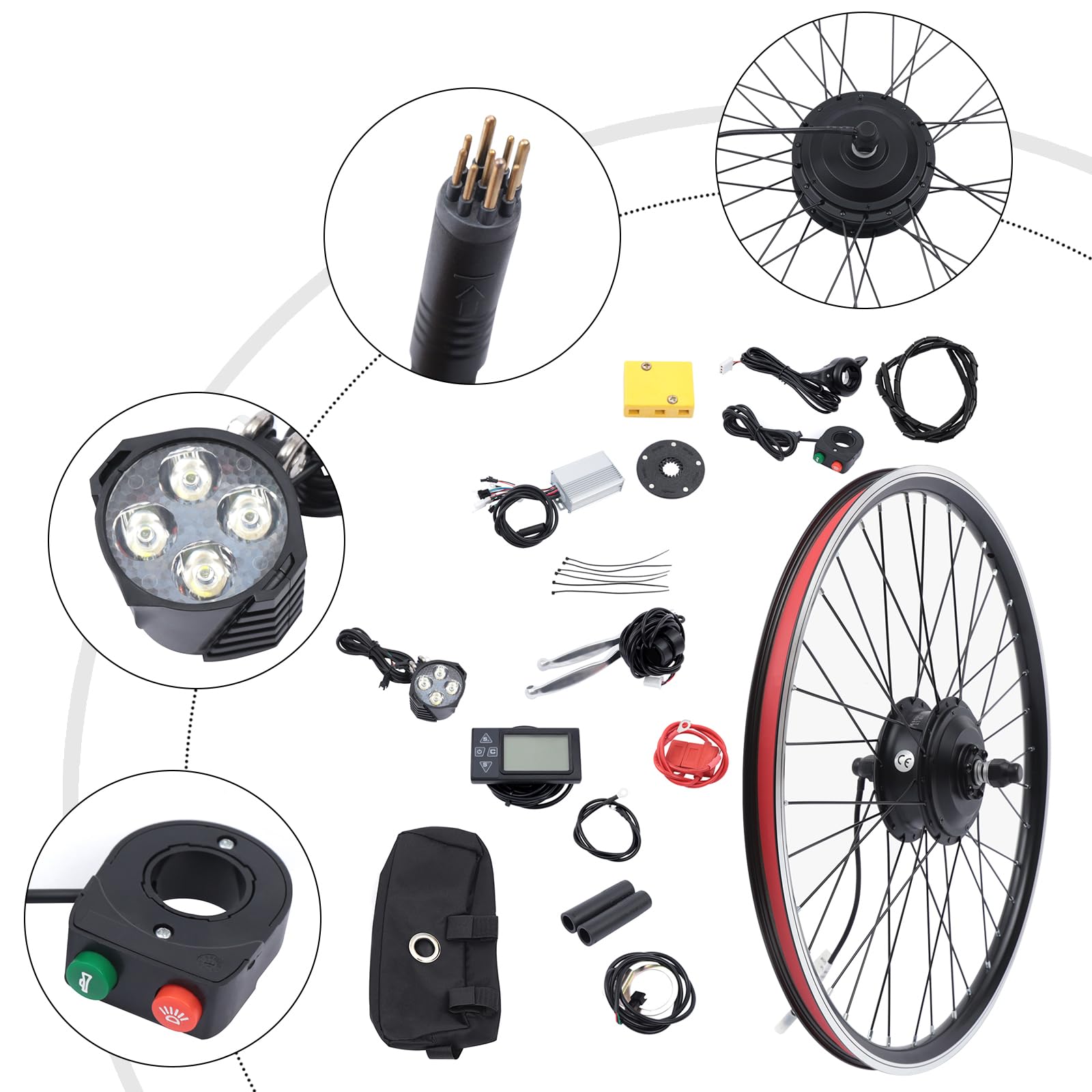 Kit de Conversion pour vélo électrique 26 Pouces, Moteur de moyeu Avant 350 W 36 V avec écran LCD, contrôleur BLDC, Levier de Frein Pas, 5 Vitesses réglables.