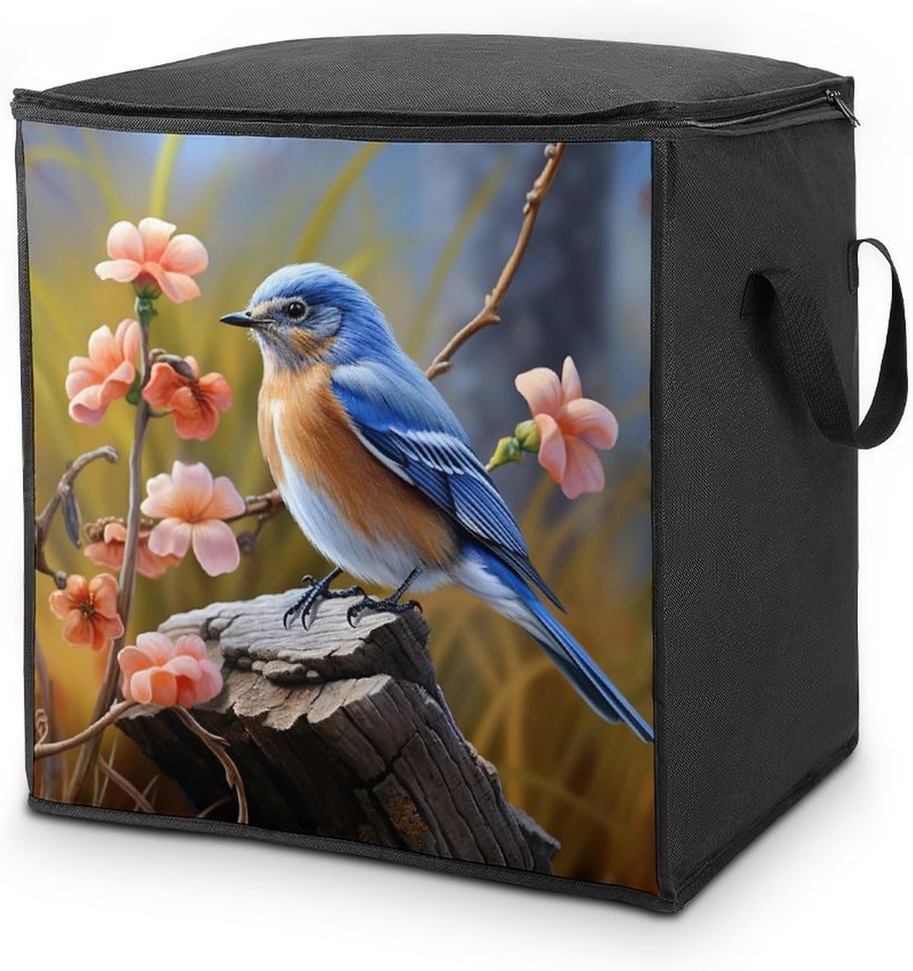 Quilt Storage Bag,Eastern Bluebird Printed Large Foldable Storage Container Portable Travel Storage Bag for Blankets, Quilts, Clothes, Comforter, Bedding And Pillows