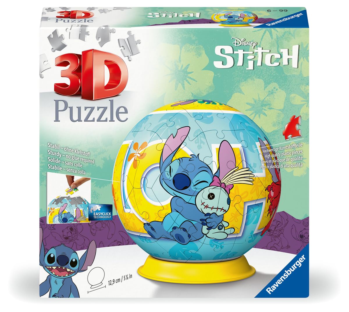 Ravensburger - Puzzle 3d Stitch Sferico | Puzzle 3d Bambini 6 Anni O Più | Regalo Stitch Bambina E Bambino 73 Pezzi | Giochi Bambini 6 Anni Sferico Da Disney