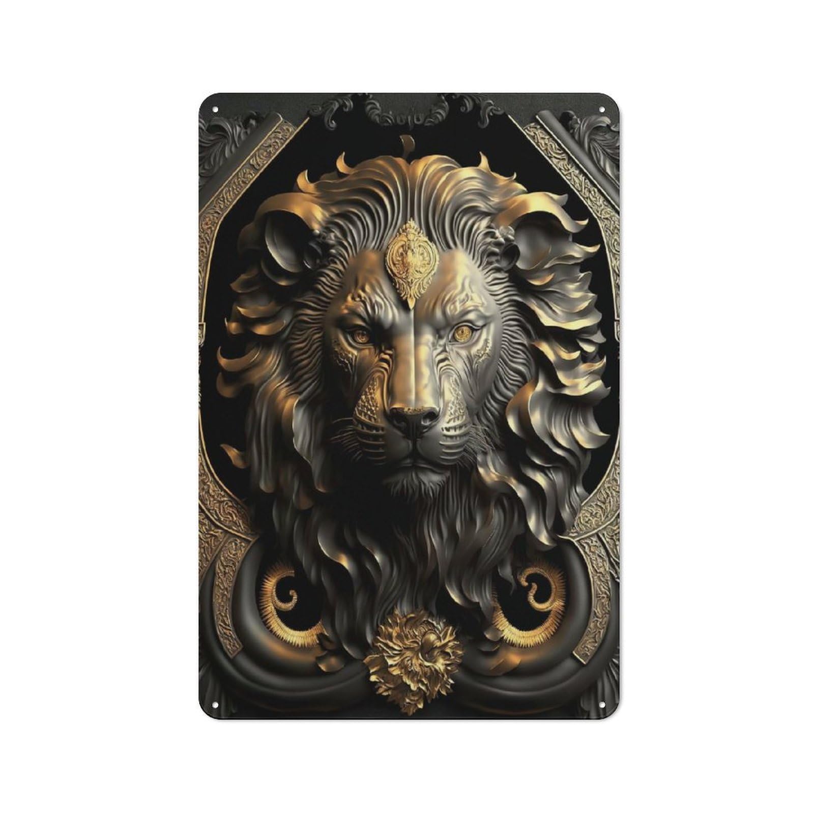 Junmoney Style-5 Lion Golden Art Deco Rustic Metal Plaque 30X20cm For Café Or Restaurant, Wall Decor For People Reorganising Café And Restaurant
