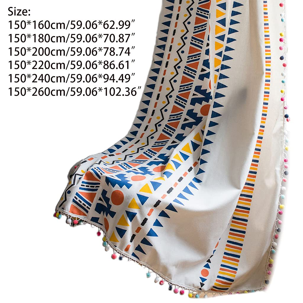 Rideau de fenêtre à motif géométrique avec pompons colorés