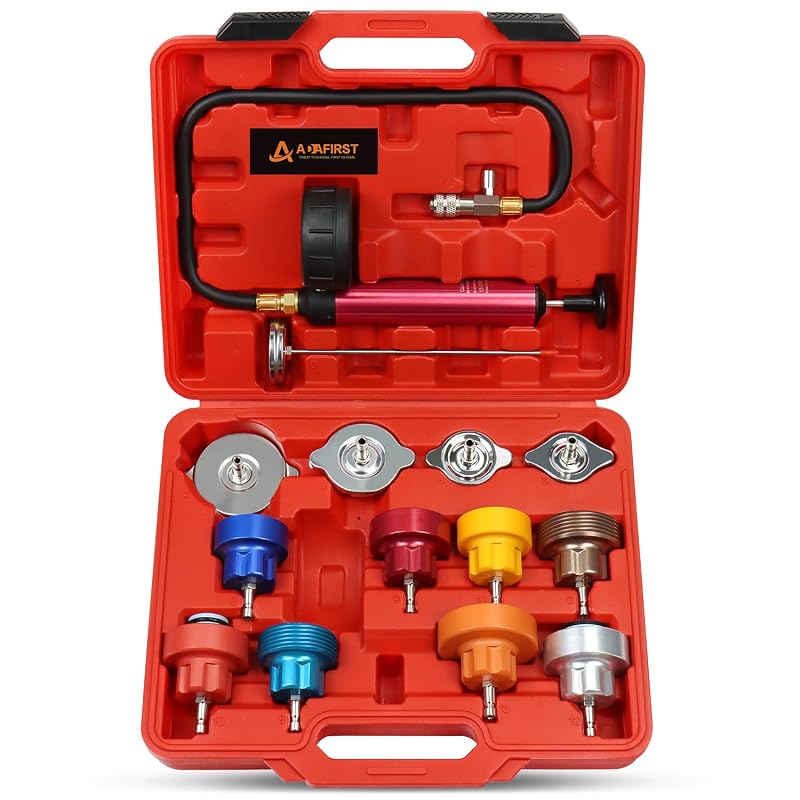 Kit Testador de Pressão do Radiador ADAFIRST com Bomba Manual, Manômetro e 12 Adaptadores, 14 Peças, AD10104RD