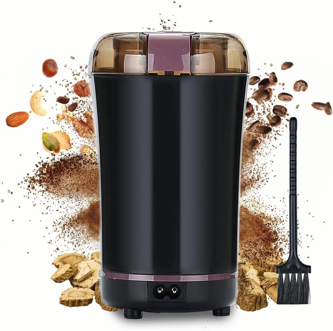 Hiflying Domestic Electric coffee Grinding Miller, Powder Crusher Grinder, Electric Beans Spices Grains Herbs Peanuts Nuts Seeds Coffee Mill Machine,Stainless Steel Blades (black)