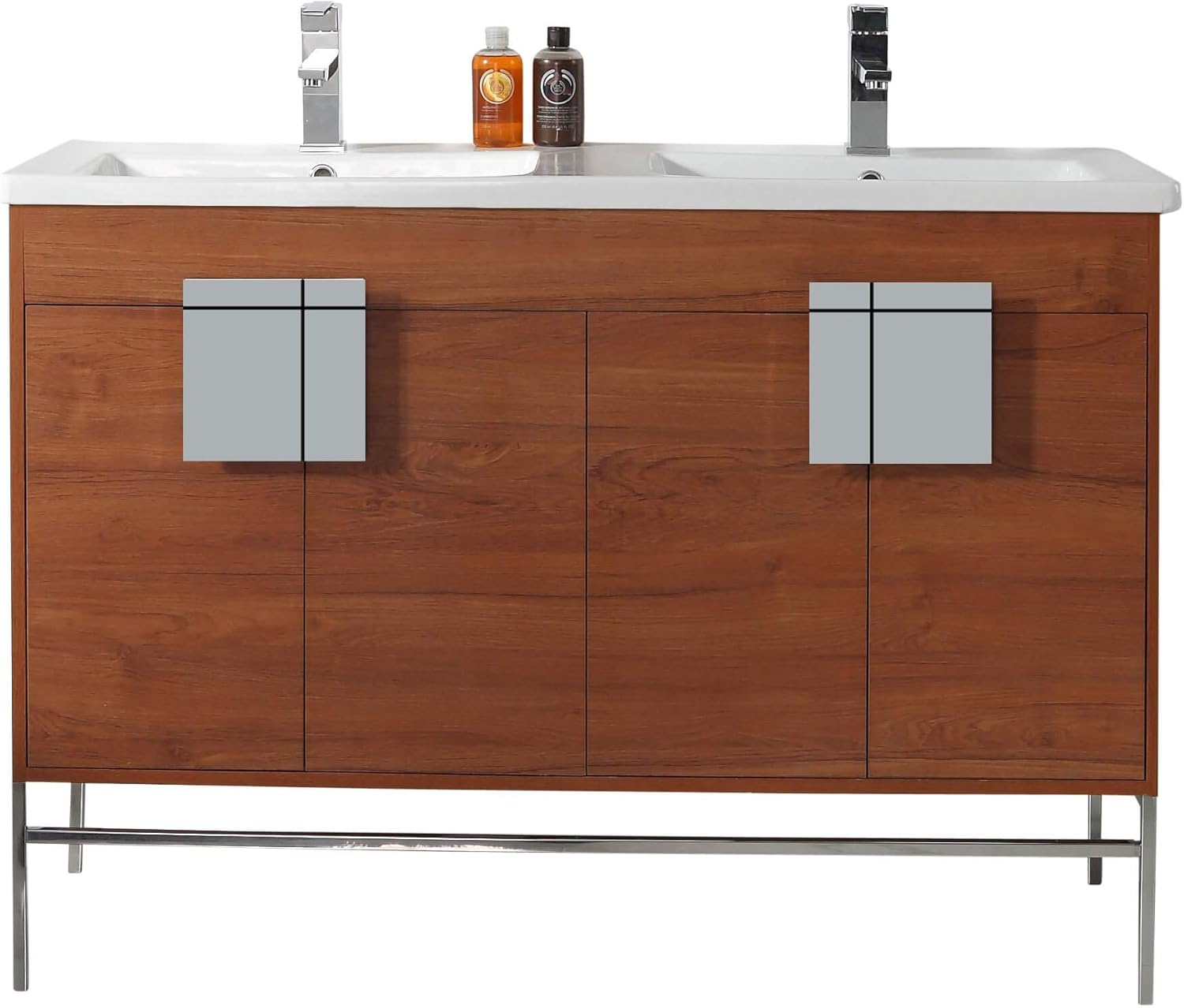 Fine Fixtures - Modern Wallnut 48" Bathroom Vanity Set, Chrome Hardware, Vireous China Sink Top