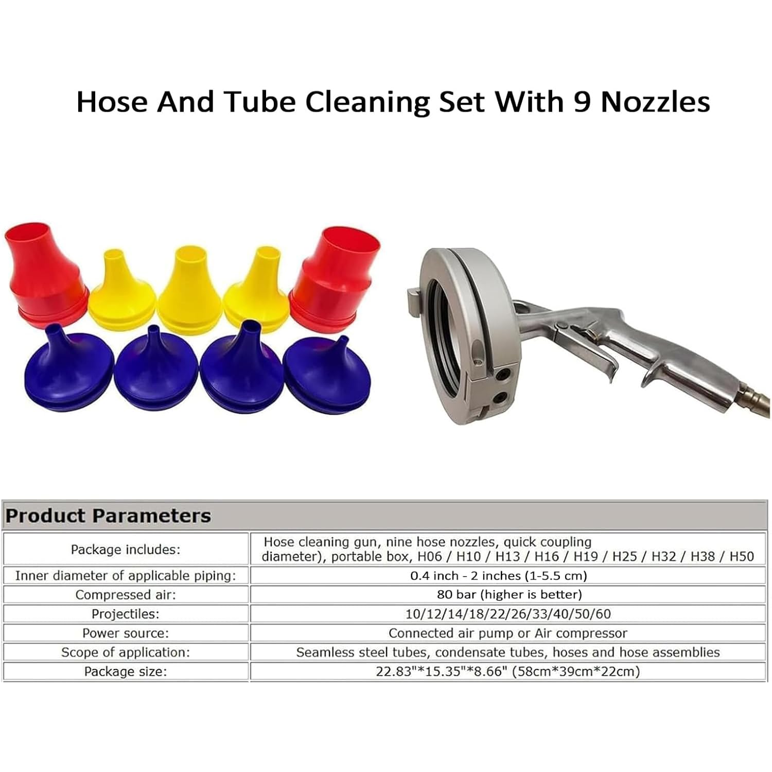 Pistola neumática para la limpieza de mangueras hidráulicas, limpiador de tuberías neumático, con 9 boquillas y 35 bolas de esponja, para mangueras hidráulicas de 0,4« a 2», tuberías de aceite y tubos