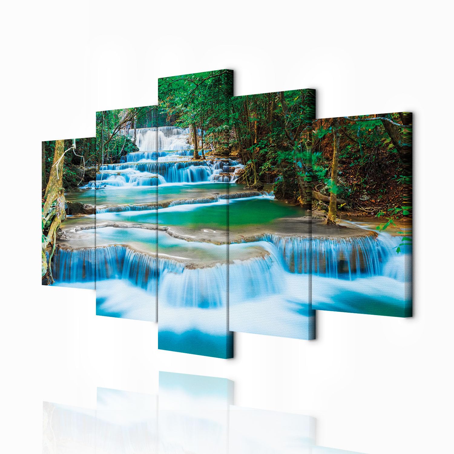 Tableau salon pour mur vide : cadre bois et toile cascade 5 pièces - 7
