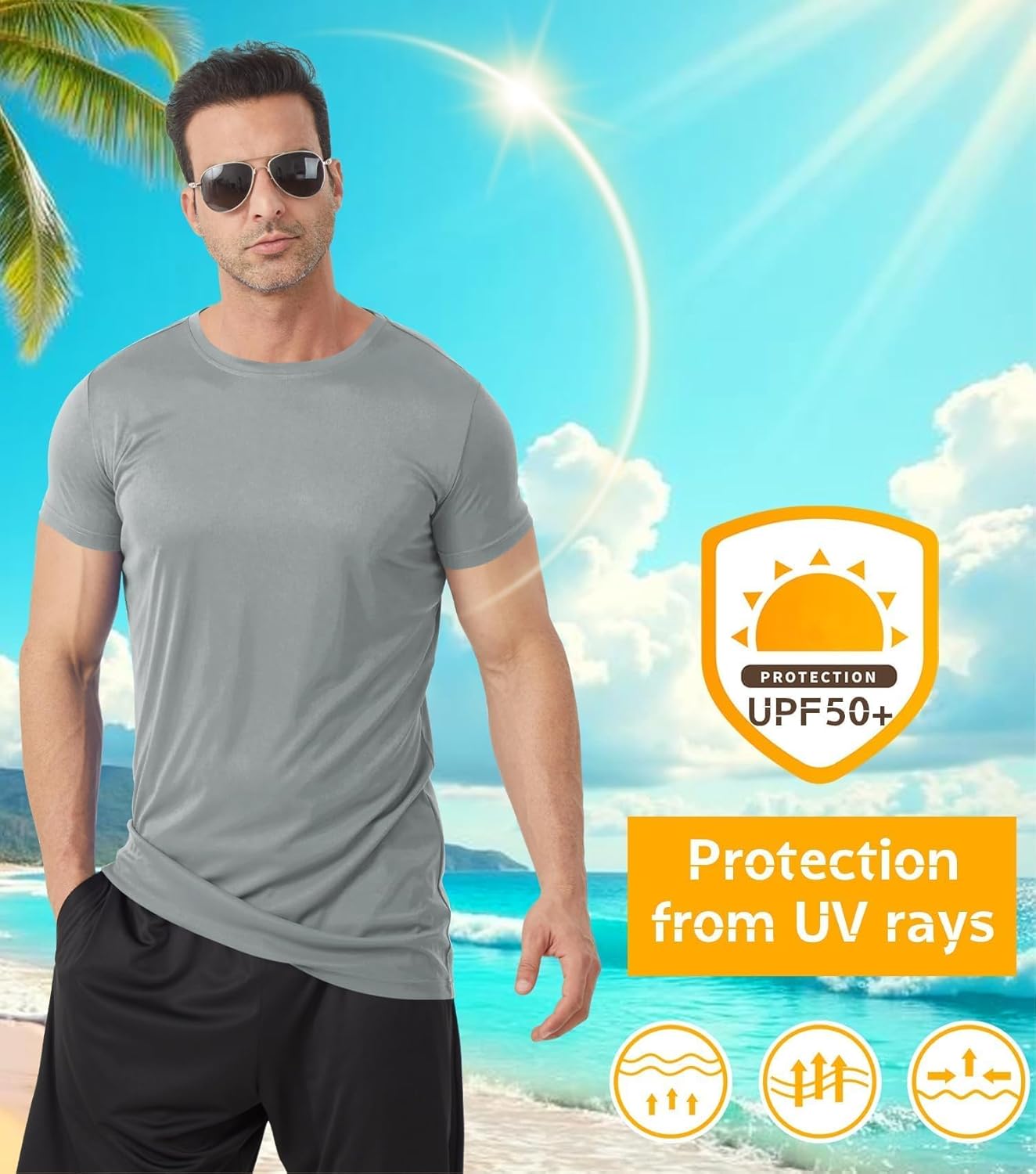 Idtswch Men's Tall T-Shirt Rash Guard UPF 50+ T-Shirt Quick Dry Swim Water Top Tee Short Sleeve Athletic Shirts - Image 2