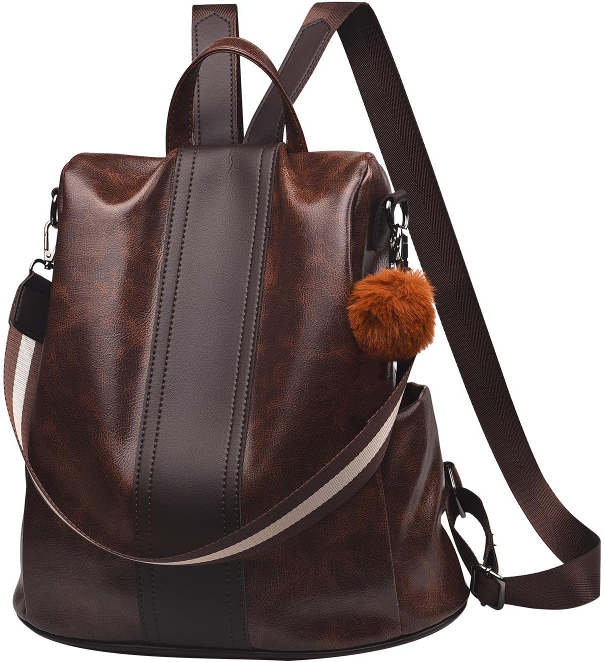20 Ltrs Girl's Vegan Leather Travel Anti Theft Backpack With Shoulder Strap, 31.5L X 14.5B X 33H Cm (Dark Brown)