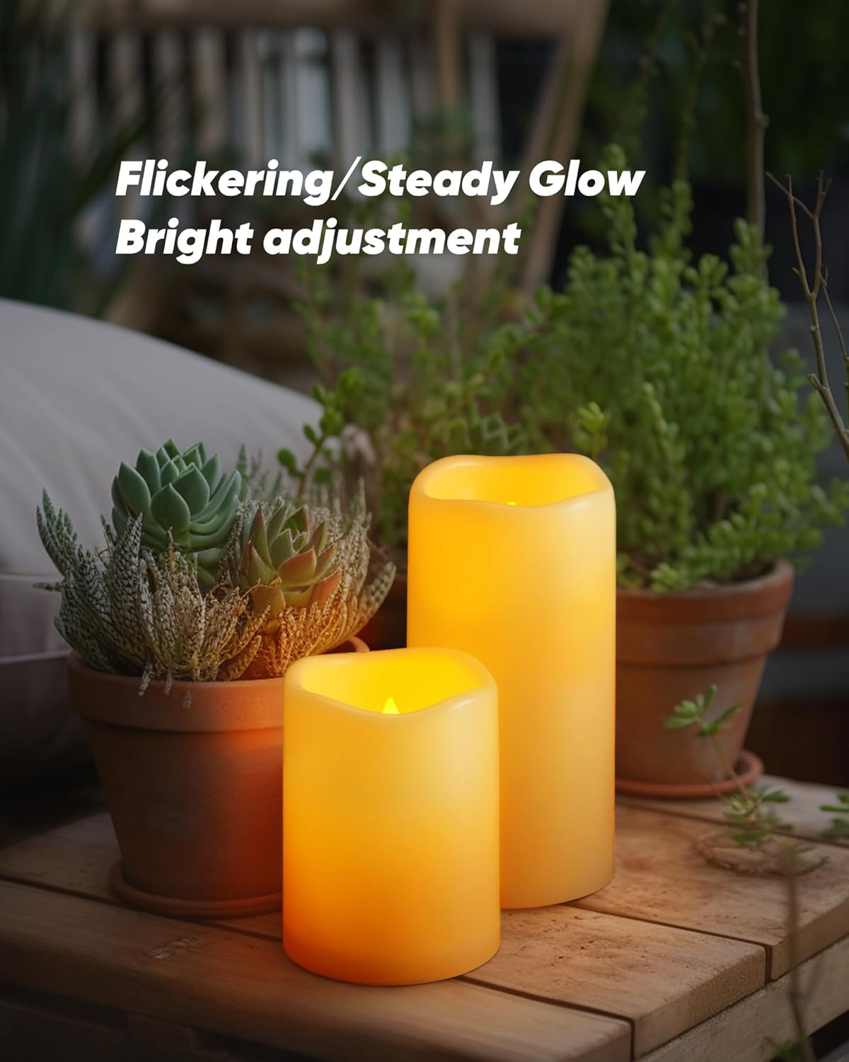 Homemory Outdoor Waterproof Flameless Candles, Battery Operated LED Pillar Candles with Remote Control and Timer, Plastic, Long Lasting, D3 x H4 5" 6", Set of 3