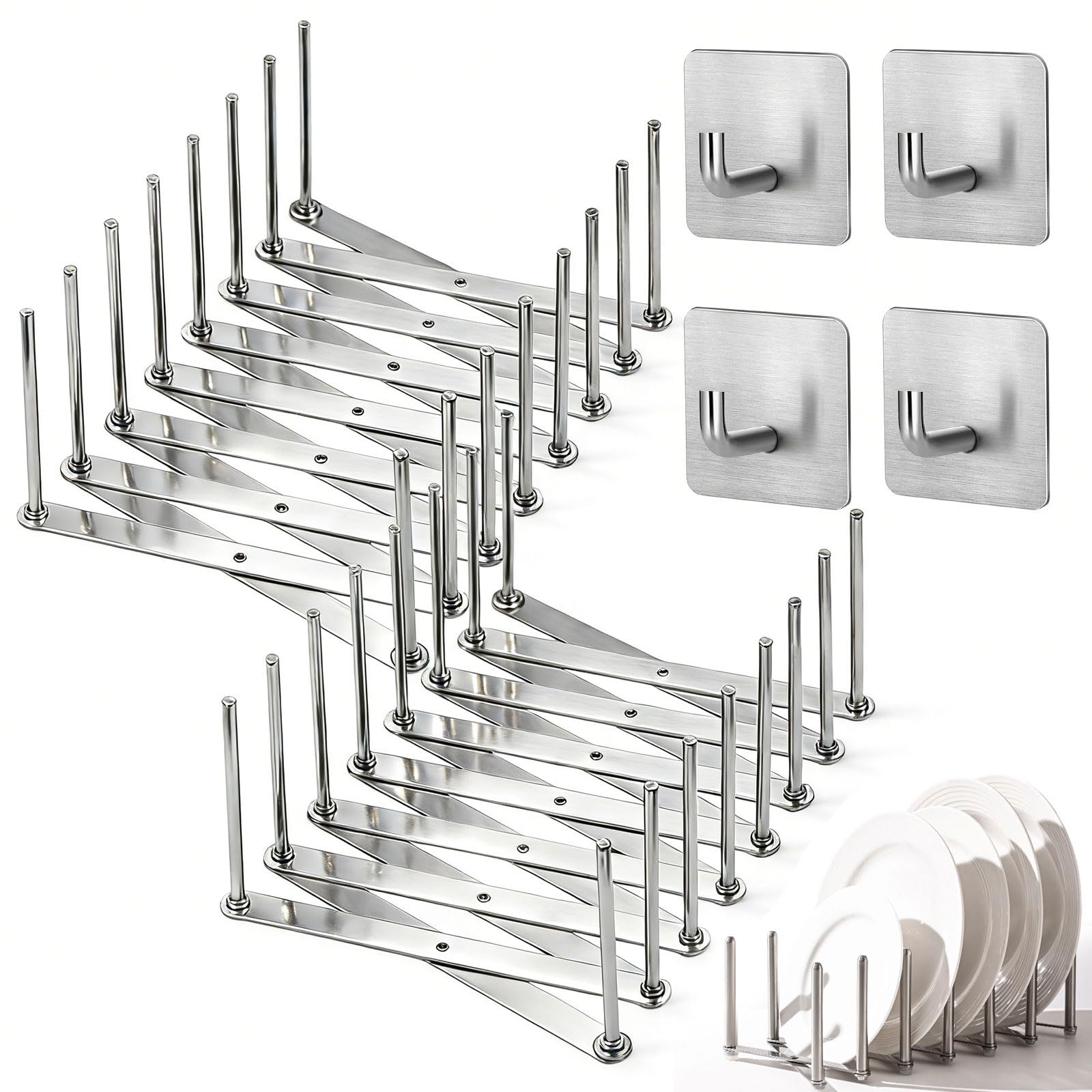 2 Stück Verstellbarer Spareribshalter 7 verstellbare Schlitze, Spareribs Halter Grill mit 4 Klebehaken, Topfdeckelhalter Edelstahl Perfekt für Deckel, Teller und Sogar Zum Grillen