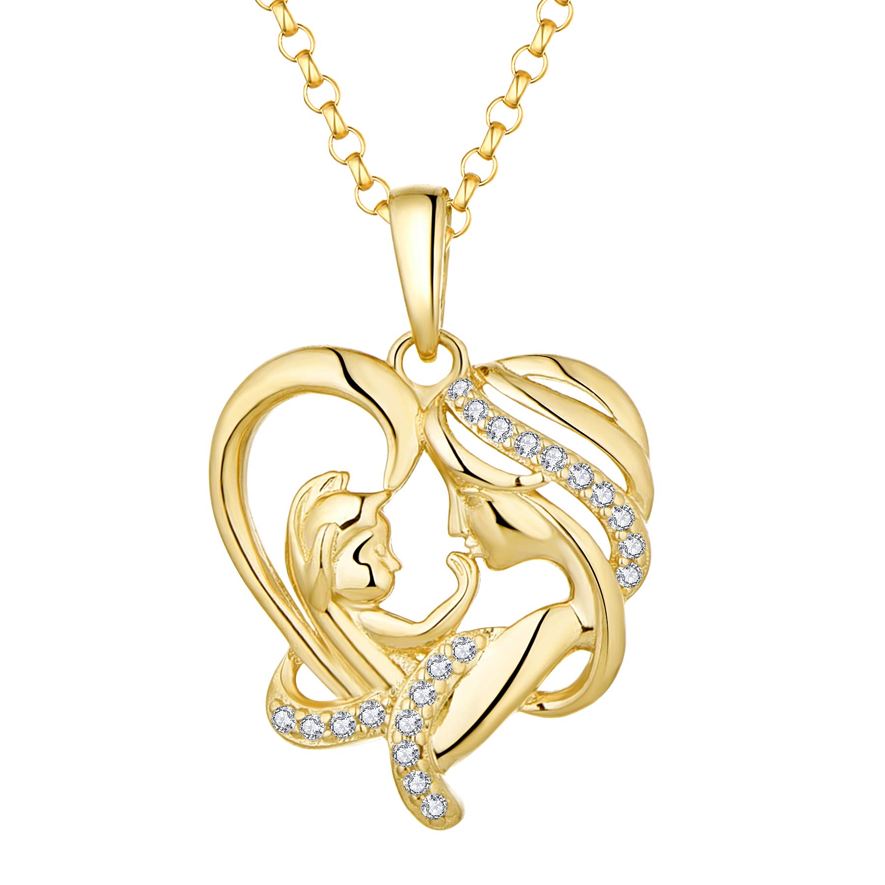 JO WISDOM Mujer Collar Plata de Ley 925,Colgante con Cadena Madre Hija Amor Corazon con 3A Circonita,Regalo para Mamá Mujer Niña