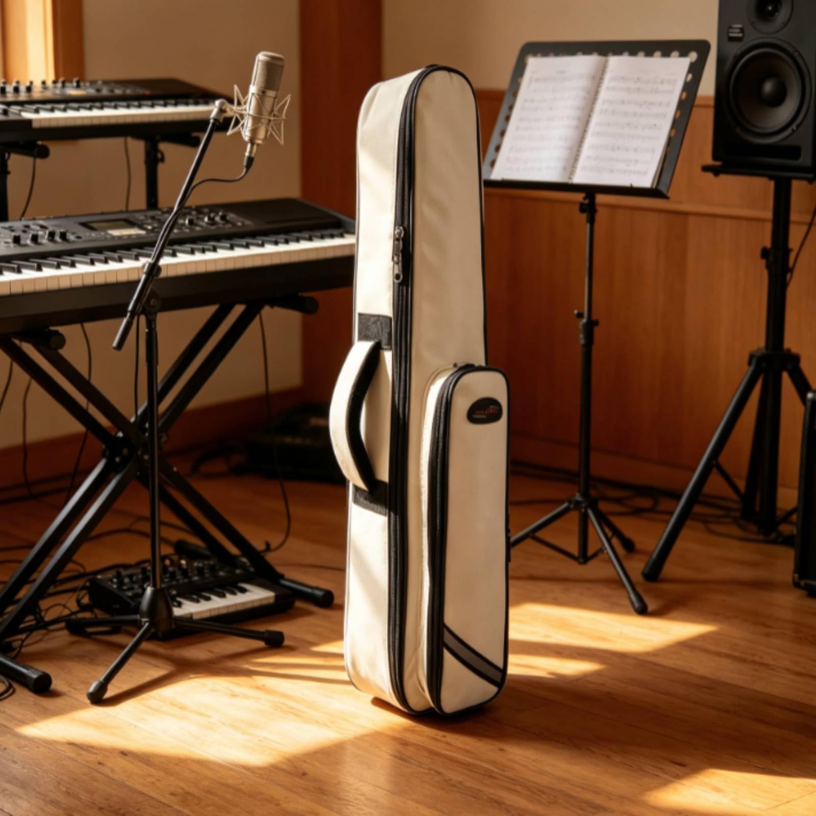 Custodia con Tasca Esterna Imbottita Borsa con Maniglia Compatta per Musicisti, Studenti di Musica, Array, Bianco Sporco