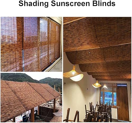 Miniatura 5 de Persianas enrollables de bambú con filtro de luz para ventanas, persianas de ratán sin cordones, persianas retro para interiores y exteriores,