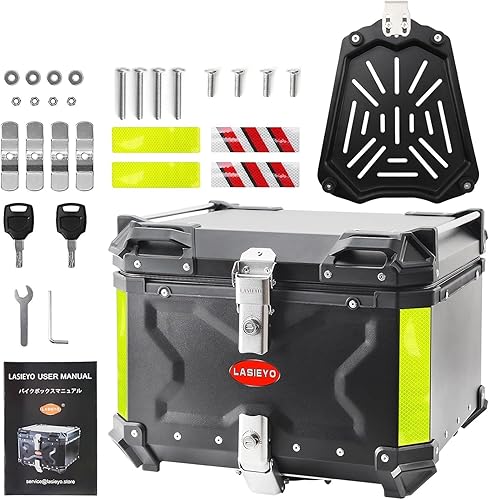 Miniatura 7 de LASIEYO 2023 - Maleta superior de motocicleta de 55 litros, caja de aluminio con cerradura de seguridad para almacenar casco de equipaje grande,