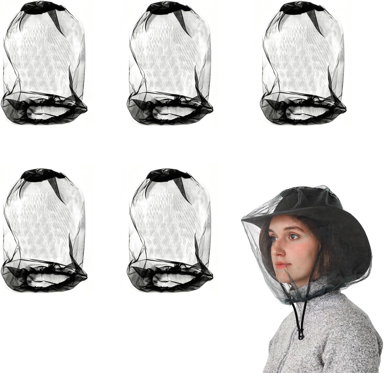 5 PCS Midge Nets for Head,Smidge Head Net,Midge Head Net,Fine Mesh Mosquito Head Net,Nylon Midge Net Head Cover,Mosquito Head Protecting Net Hat Covering for Hiking Camping Fishing Climbing Walking